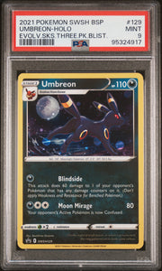 Umbreon Holo 129/203 Evolving Skies Three Pack Blisters Pokemon PSA 9