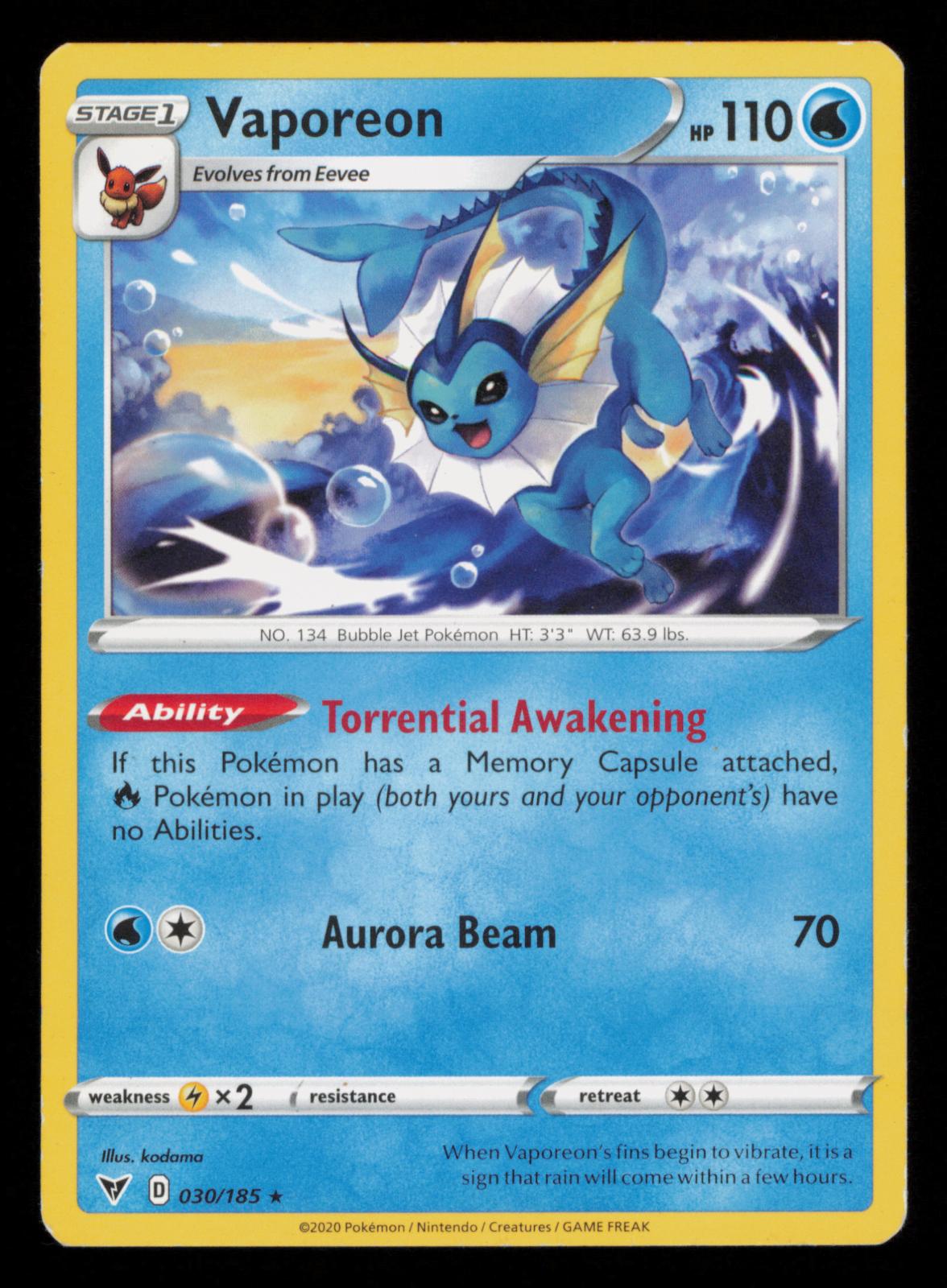 Vaporeon 030/185 Rare Vivid Voltage Pokemon