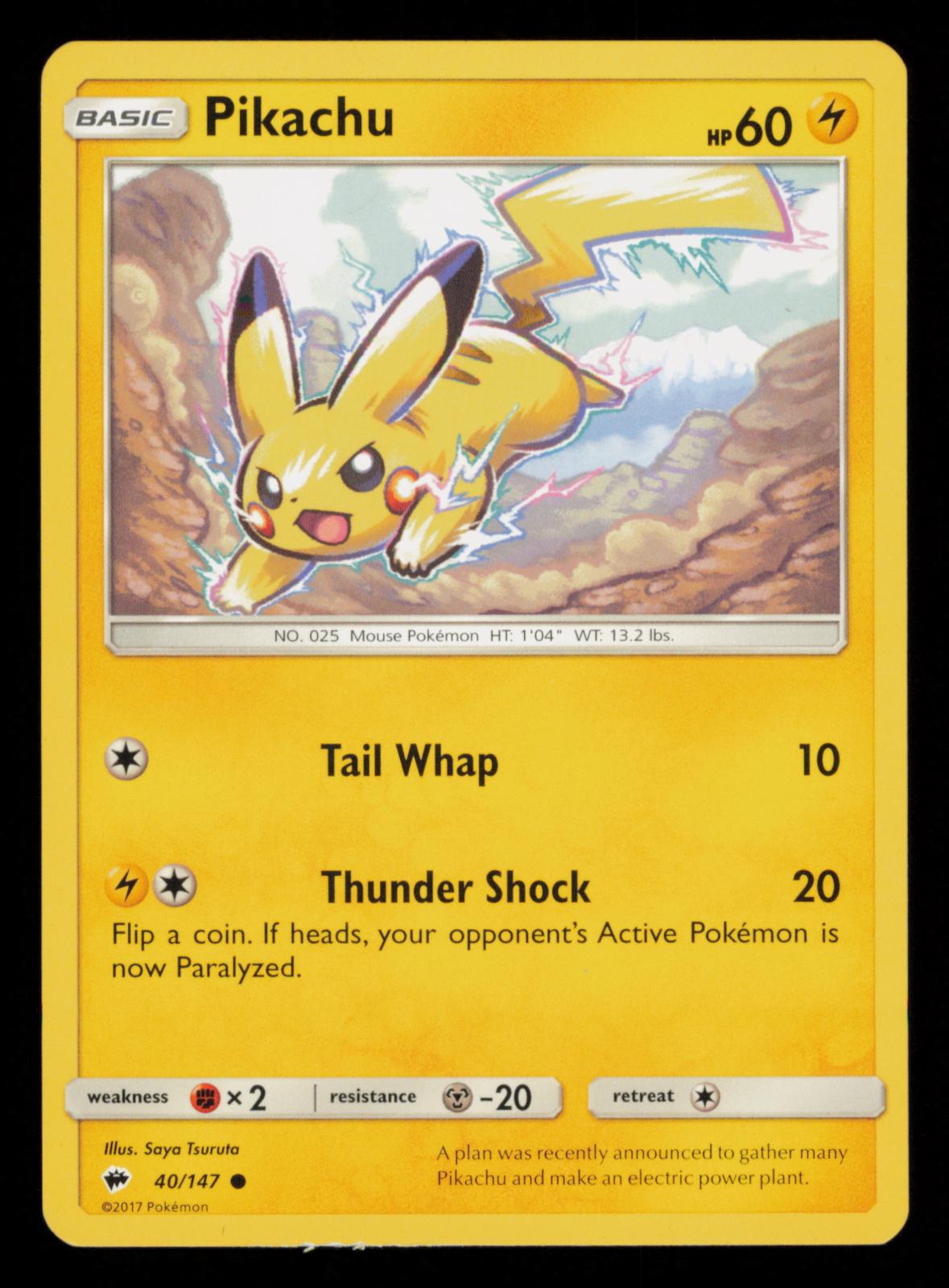 Pikachu 40/147 Common Burning Shadows Pokemon