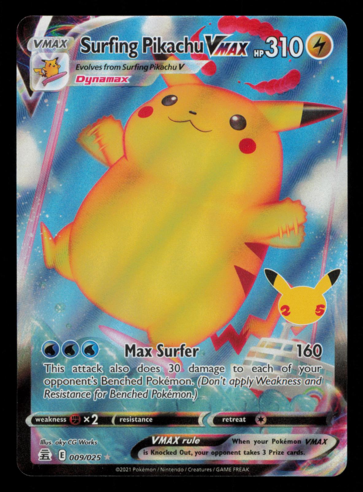 Surfing Pikachu VMAX 009/025 Holo VMAX Rare Celebrations Pokemon