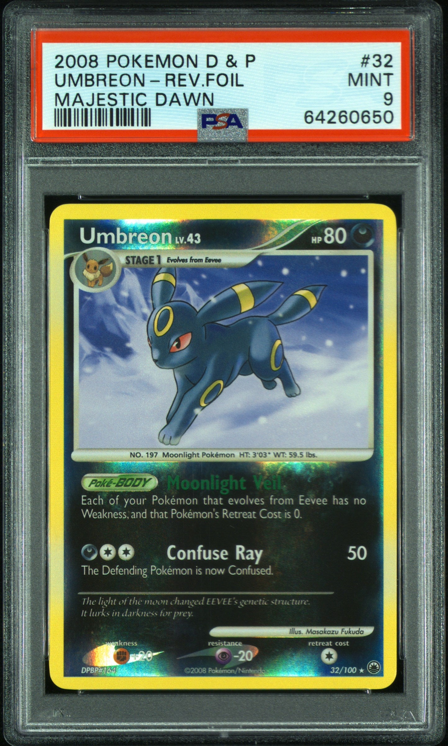 Umbreon Reverse Holo 32/100 Majestic Dawn Pokemon PSA 9