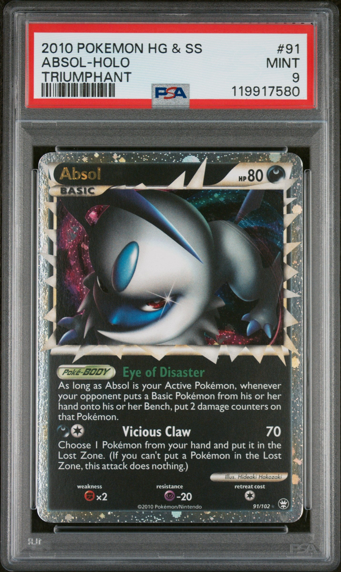 Absol Holo 91/123 Heartgold & Soulsilver Triumphant Pokemon PSA 9