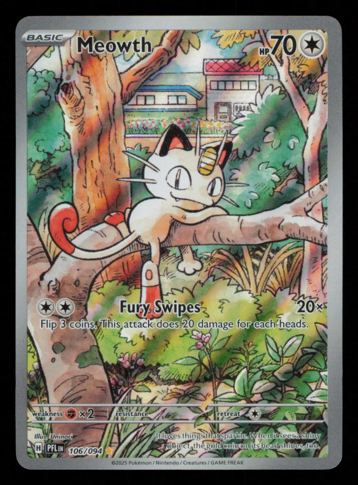 Meowth 106/094 Illustration Rare Phantasmal Flames Pokemon Holo