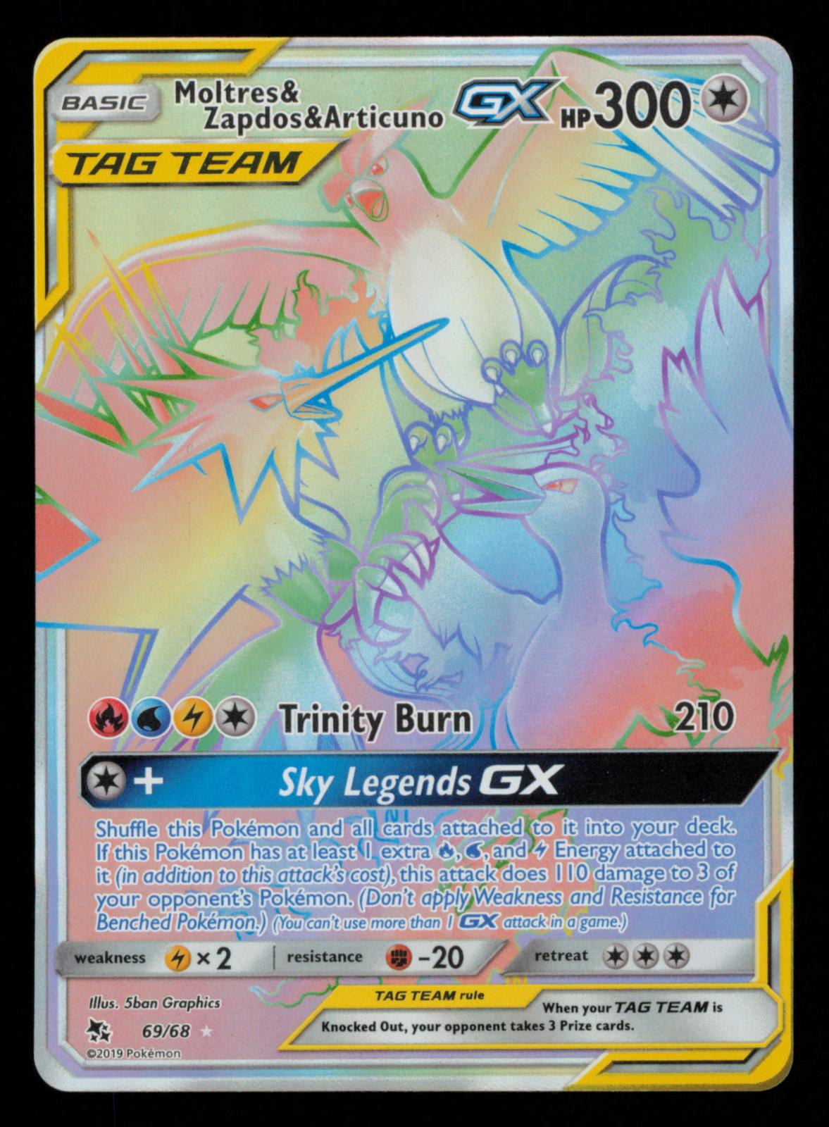 Moltres & Zapdos & Articuno GX 69/68 Rainbow Rare Hidden Fates Pokemon Holo