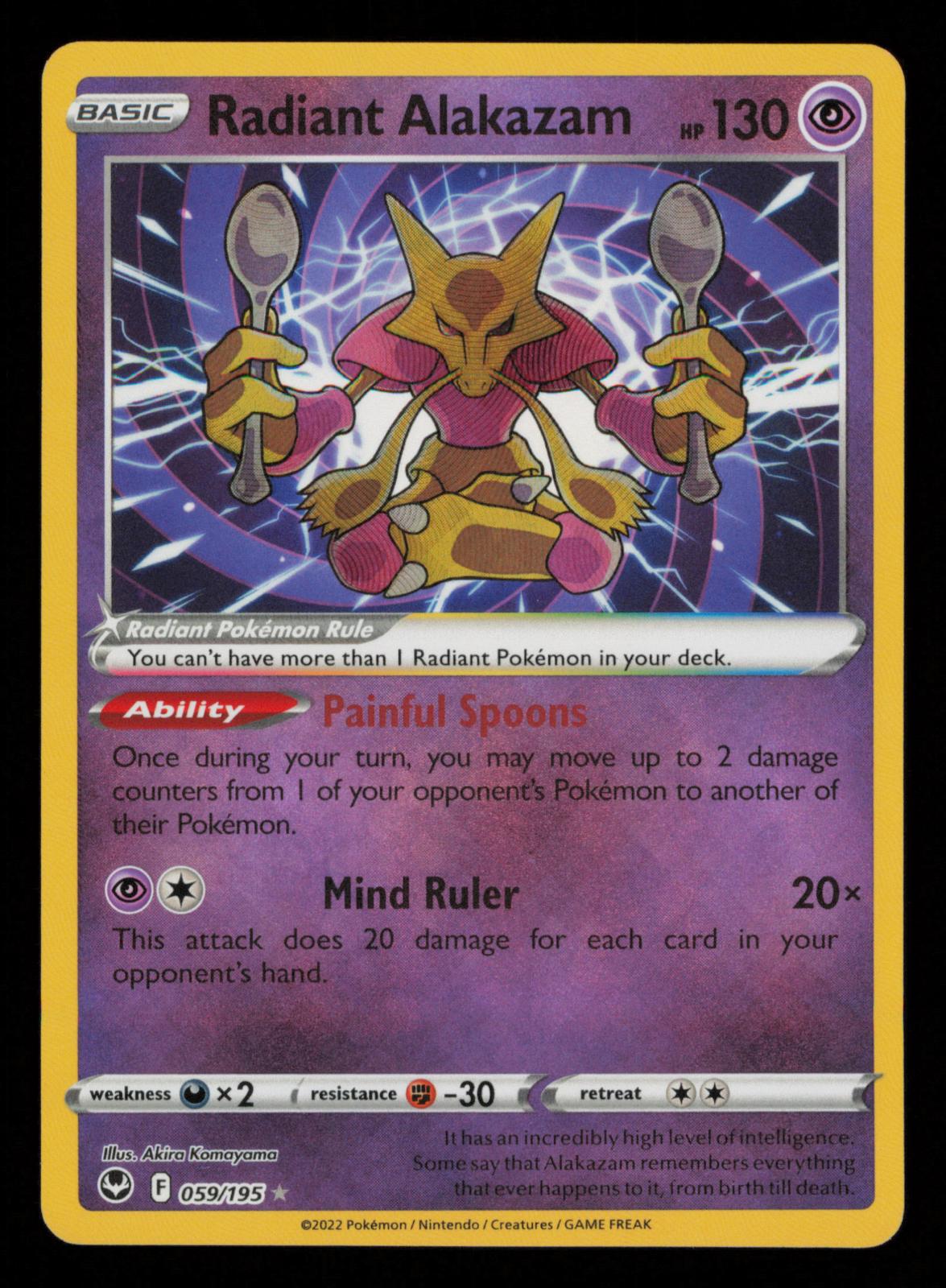 Radiant Alakazam 059/195 Radiant Rare Silver Tempest Pokemon