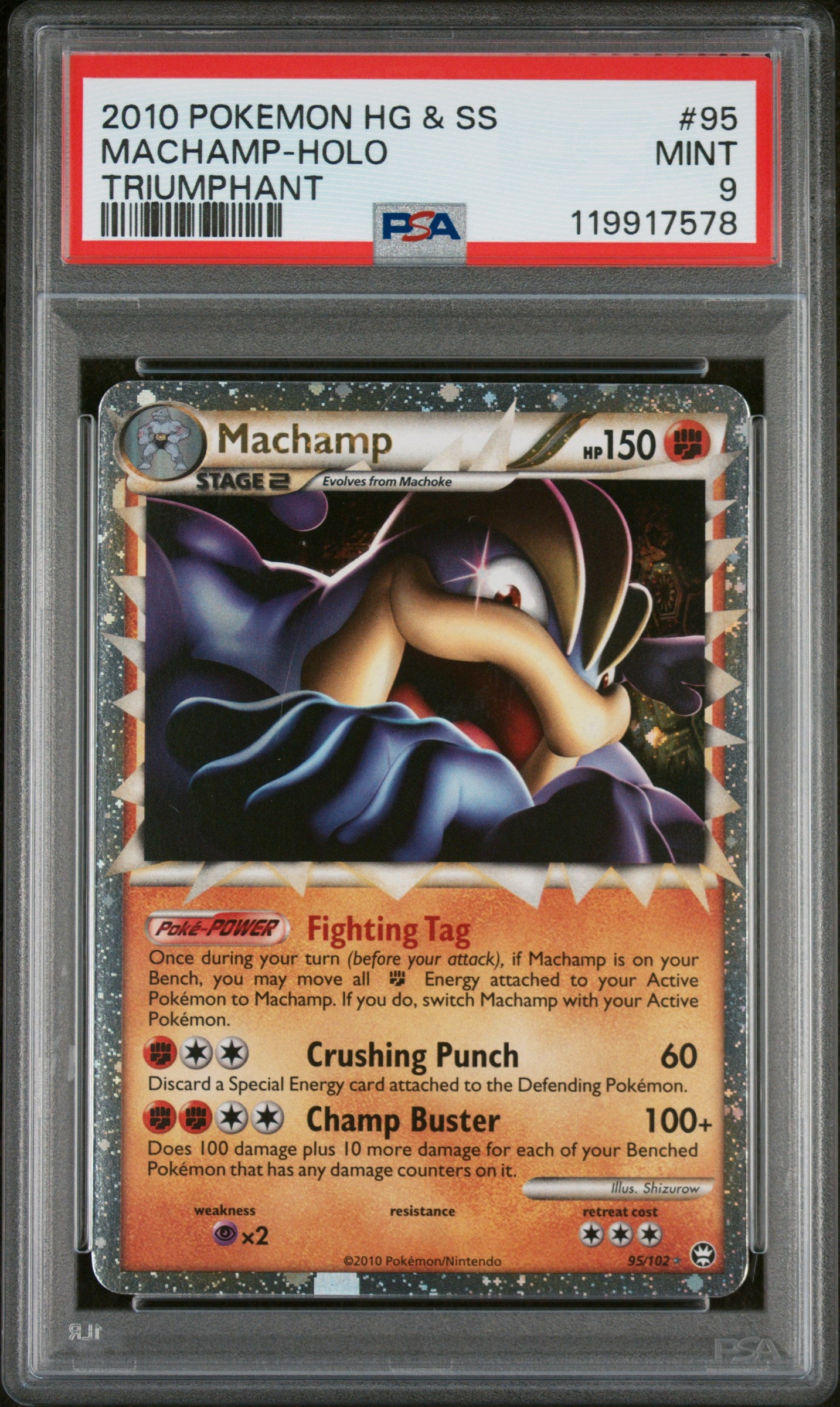 Machamp Holo 95/123 Heartgold & Soulsilver Triumphant Pokemon PSA 9