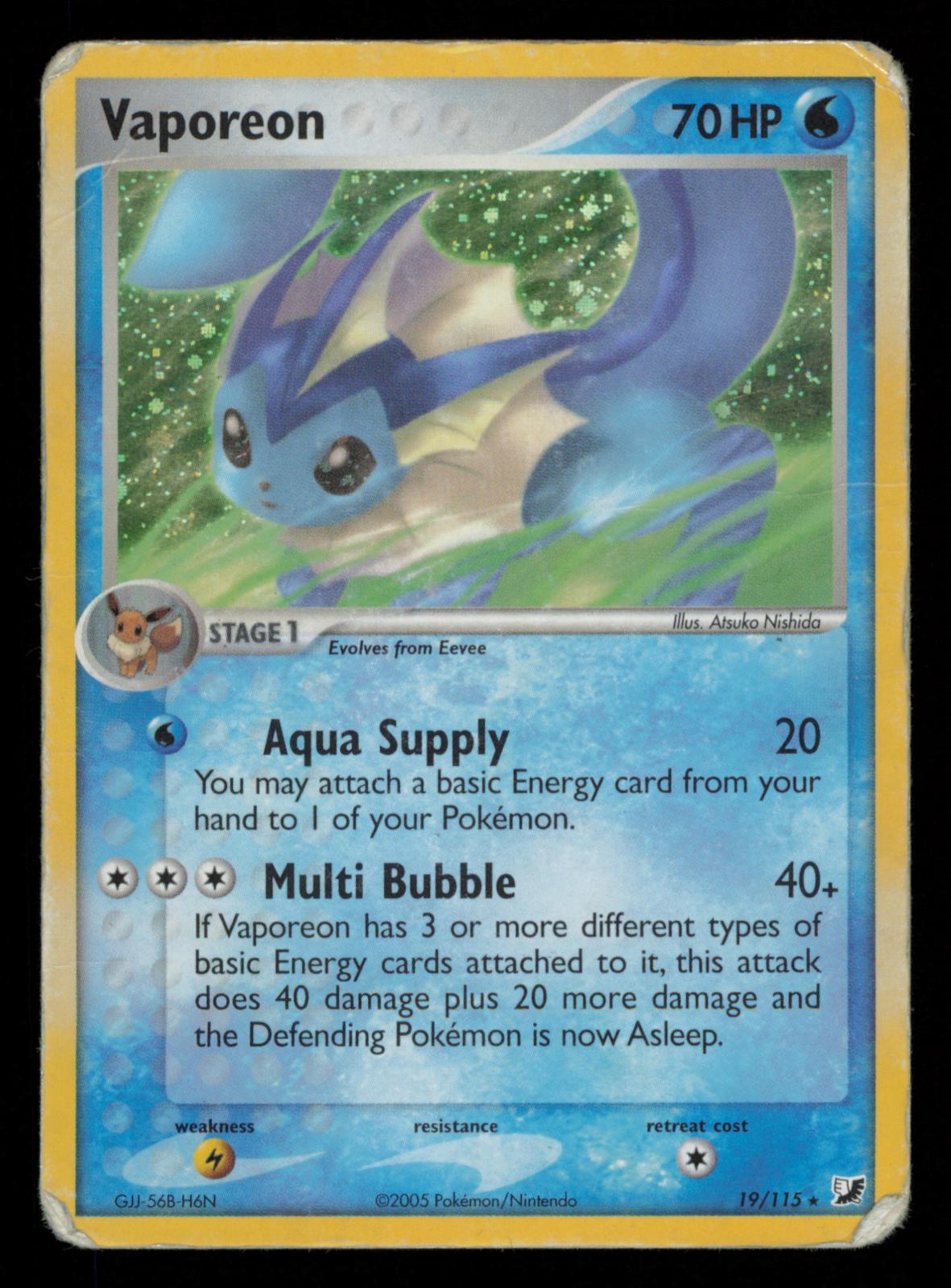 Vaporeon 19/115 Holo Rare Unseen Forces Pokemon