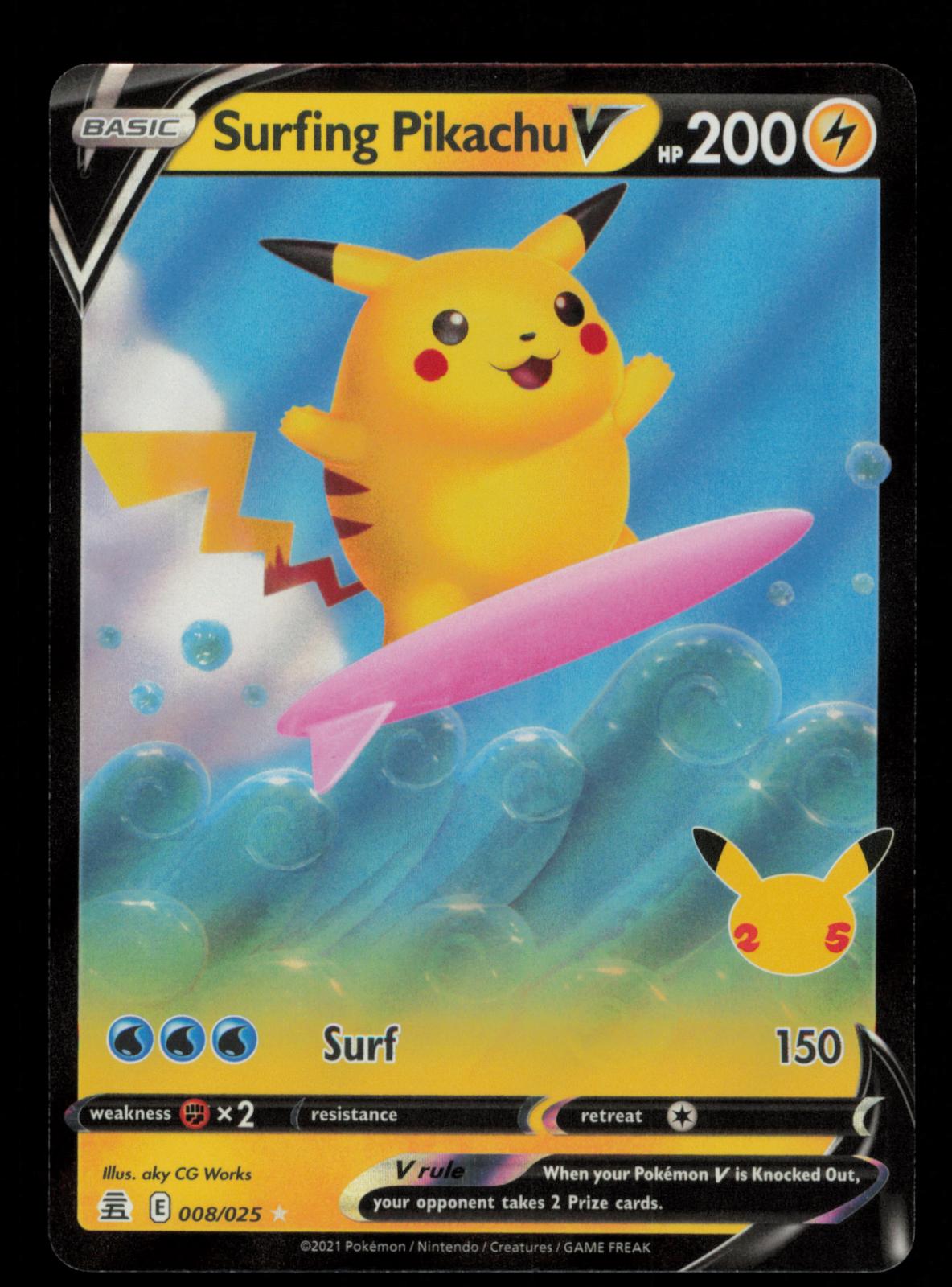 Surfing Pikachu V 008/025 Holo V Rare Celebrations Pokemon
