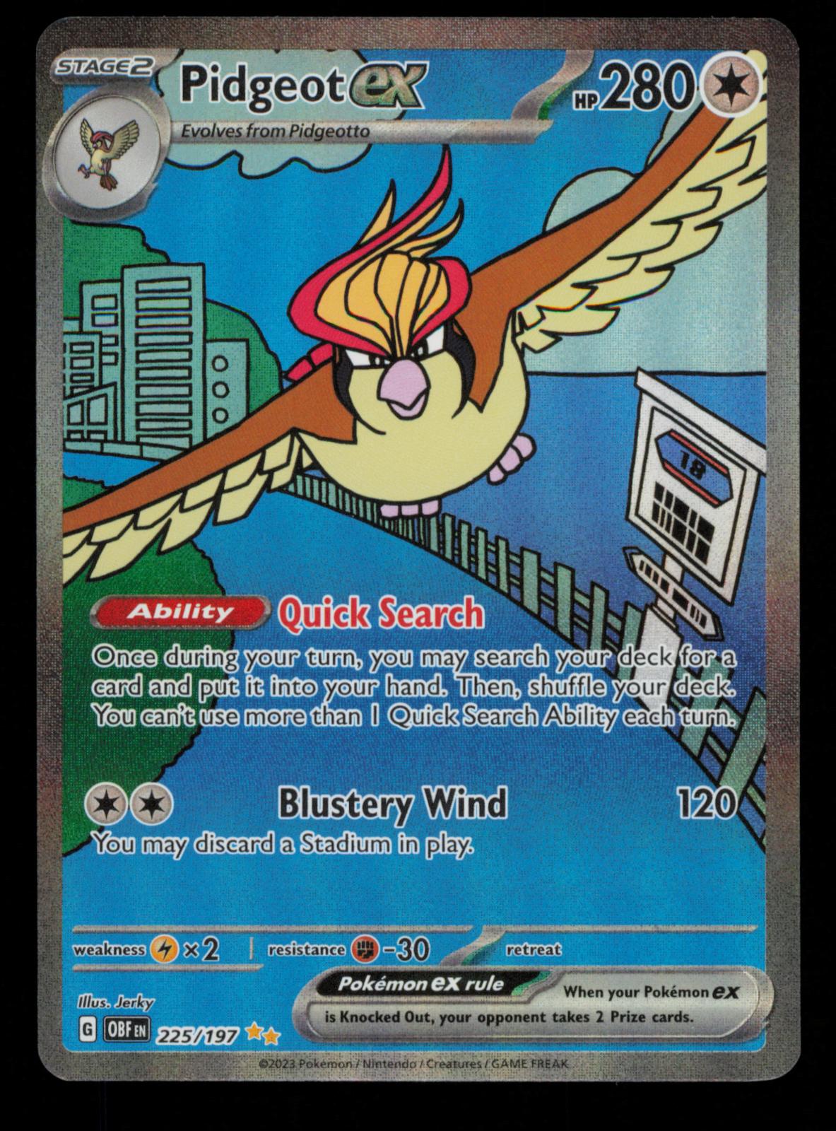 Pidgeot ex 225/197 Special Illustration Rare Obsidian Flames Pokemon Holo