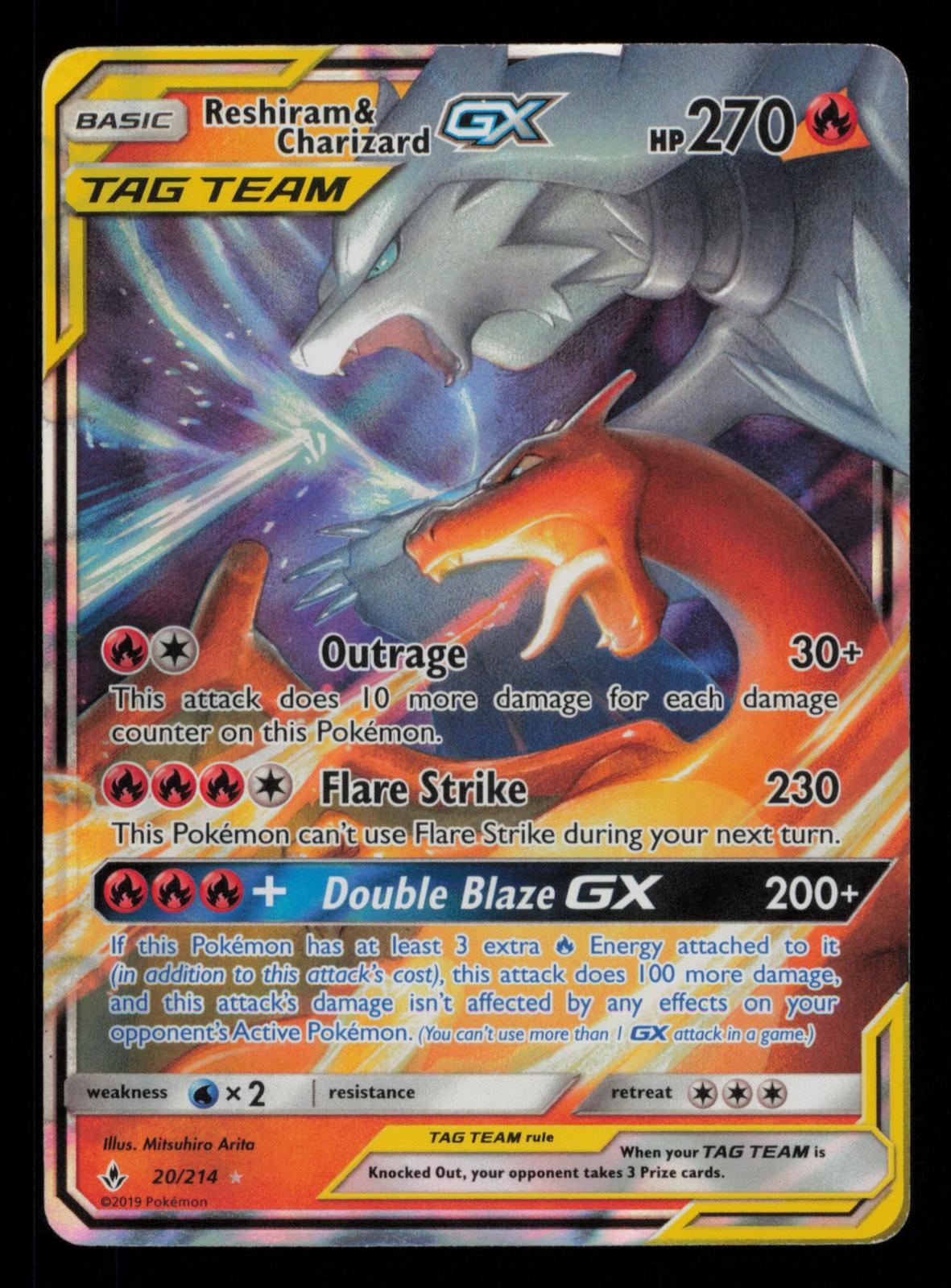 Reshiram & Charizard GX 20/214 Holo Ultra Rare Unbroken Bonds - Marks on back