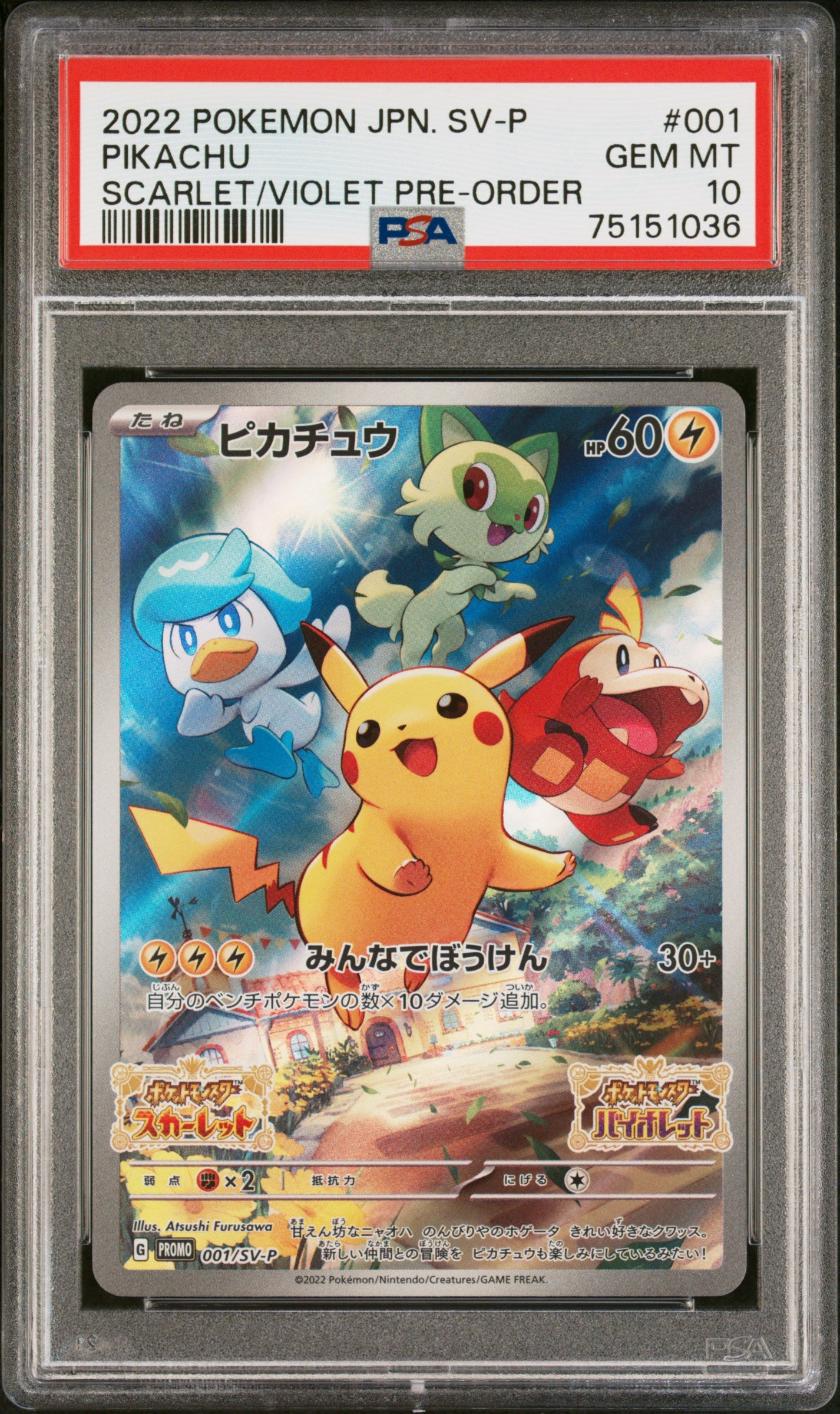 Pikachu 001/SV-P Scarlet & Violet Pre-order Sv Promo Pokemon Japanese PSA 10