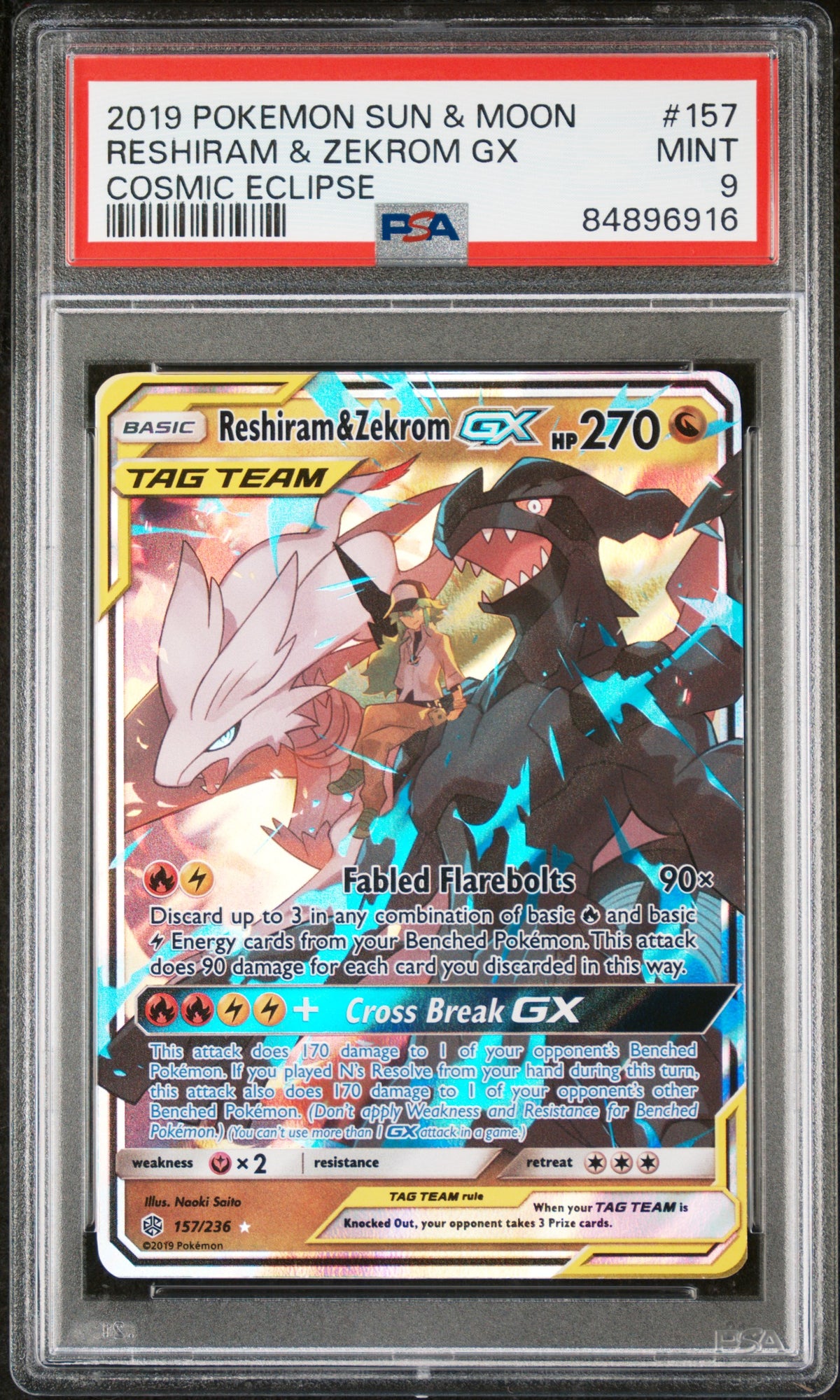 Reshiram & Zekrom Gx 157/236 Cosmic Eclipse Pokemon PSA 9