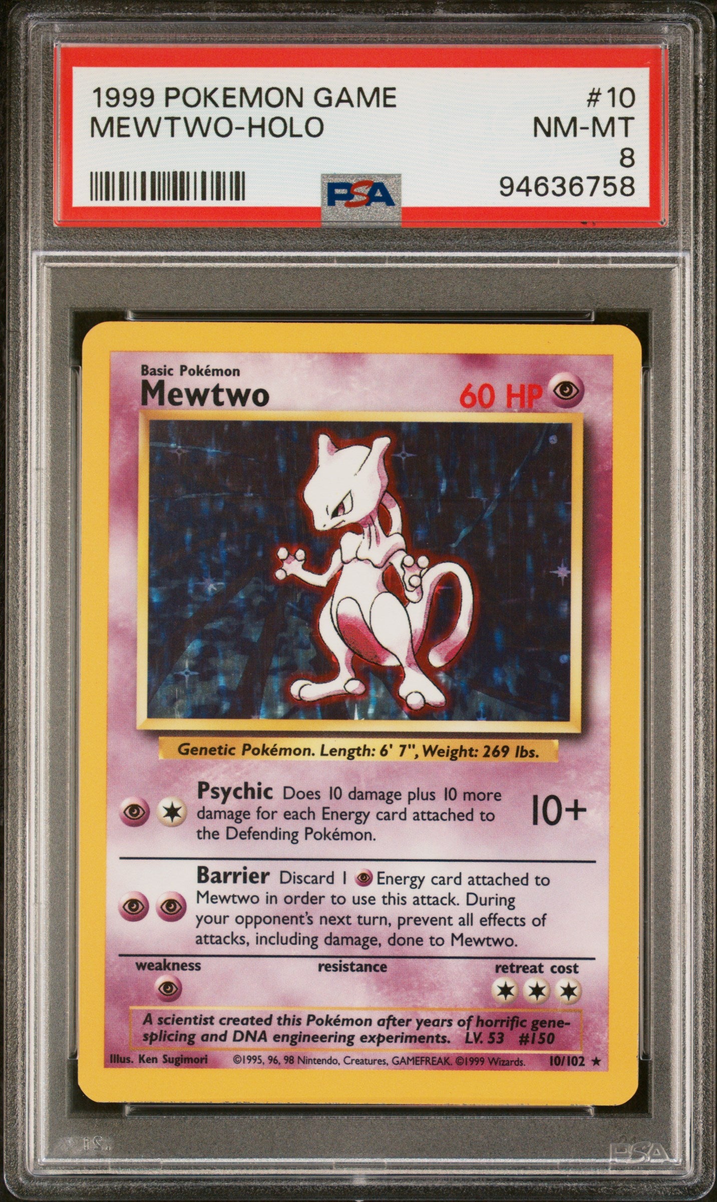 Mewtwo Holo 10/102 Game Pokemon PSA 8