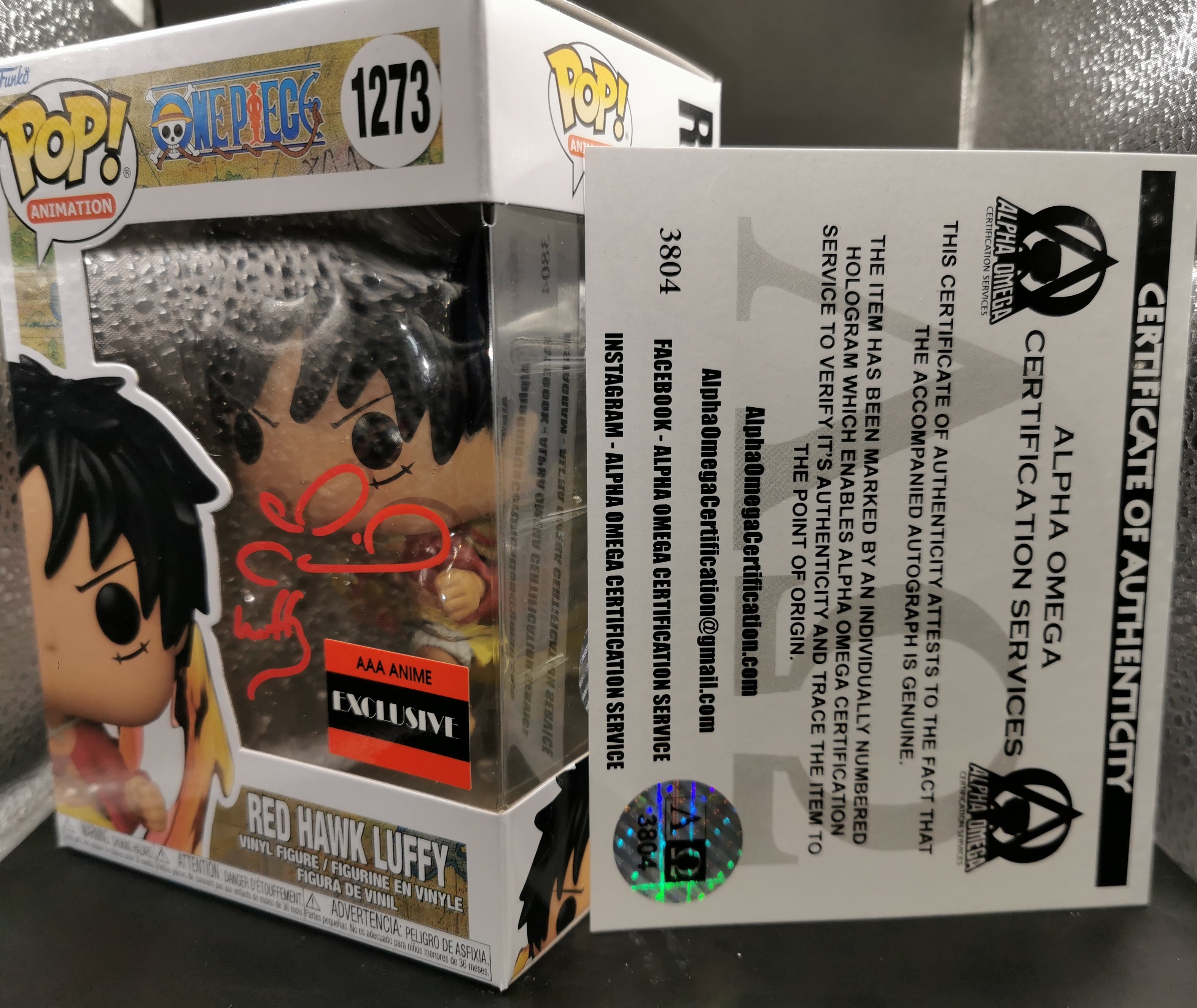 One Piece – Red Hawk Luffy Funko Pop #1273 Signed by Colleen Clinkenbeard + AOC Certified