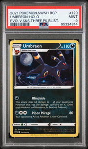 Umbreon Holo 129/203 Evolving Skies Three Pack Blisters Pokemon PSA 9