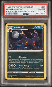 Umbreon Holo 129/203 Evolving Skies Three Pack Blisters Pokemon PSA 8