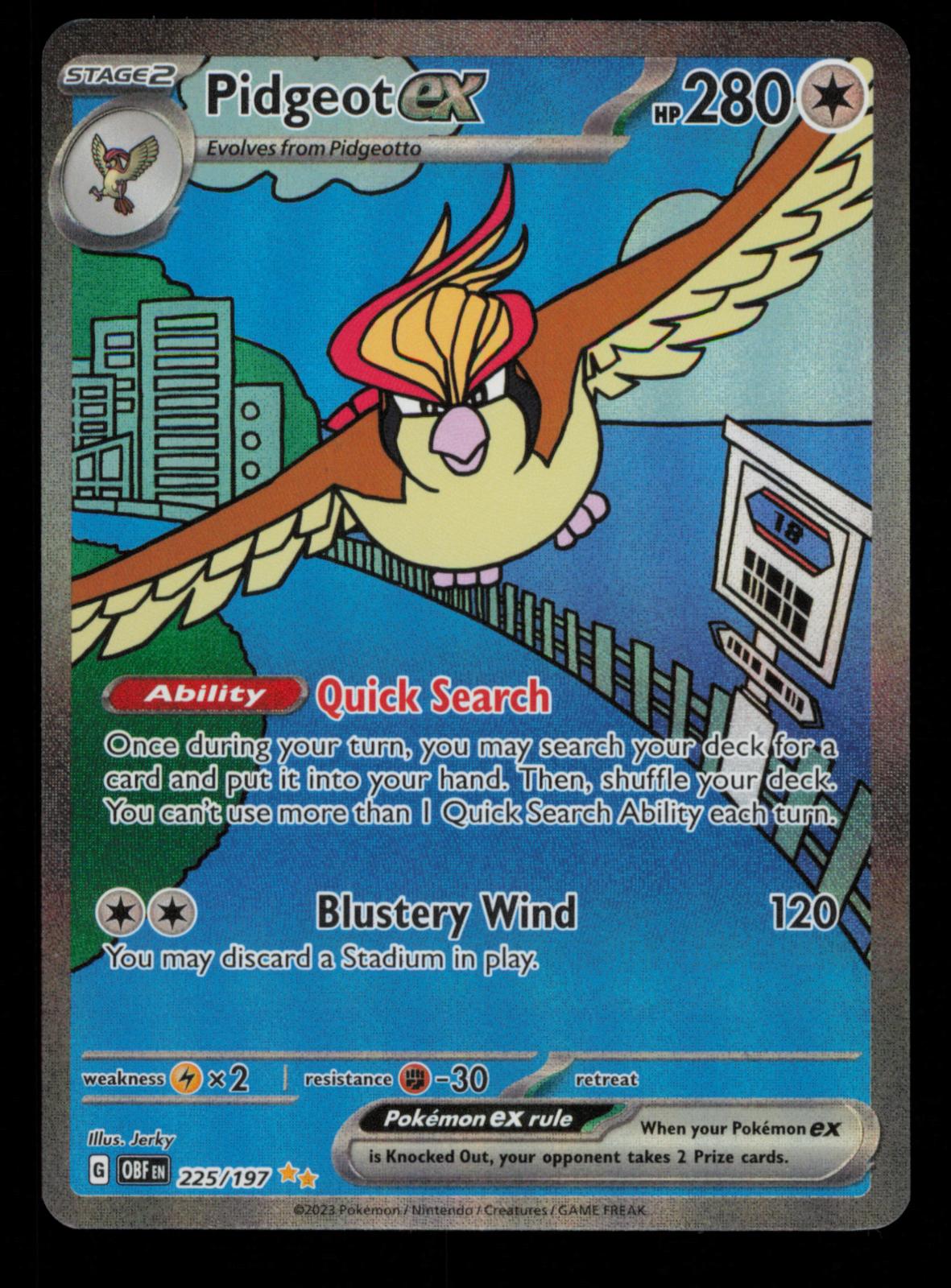 Pidgeot ex 225/197 Special Illustration Rare Obsidian Flames Pokemon Holo 