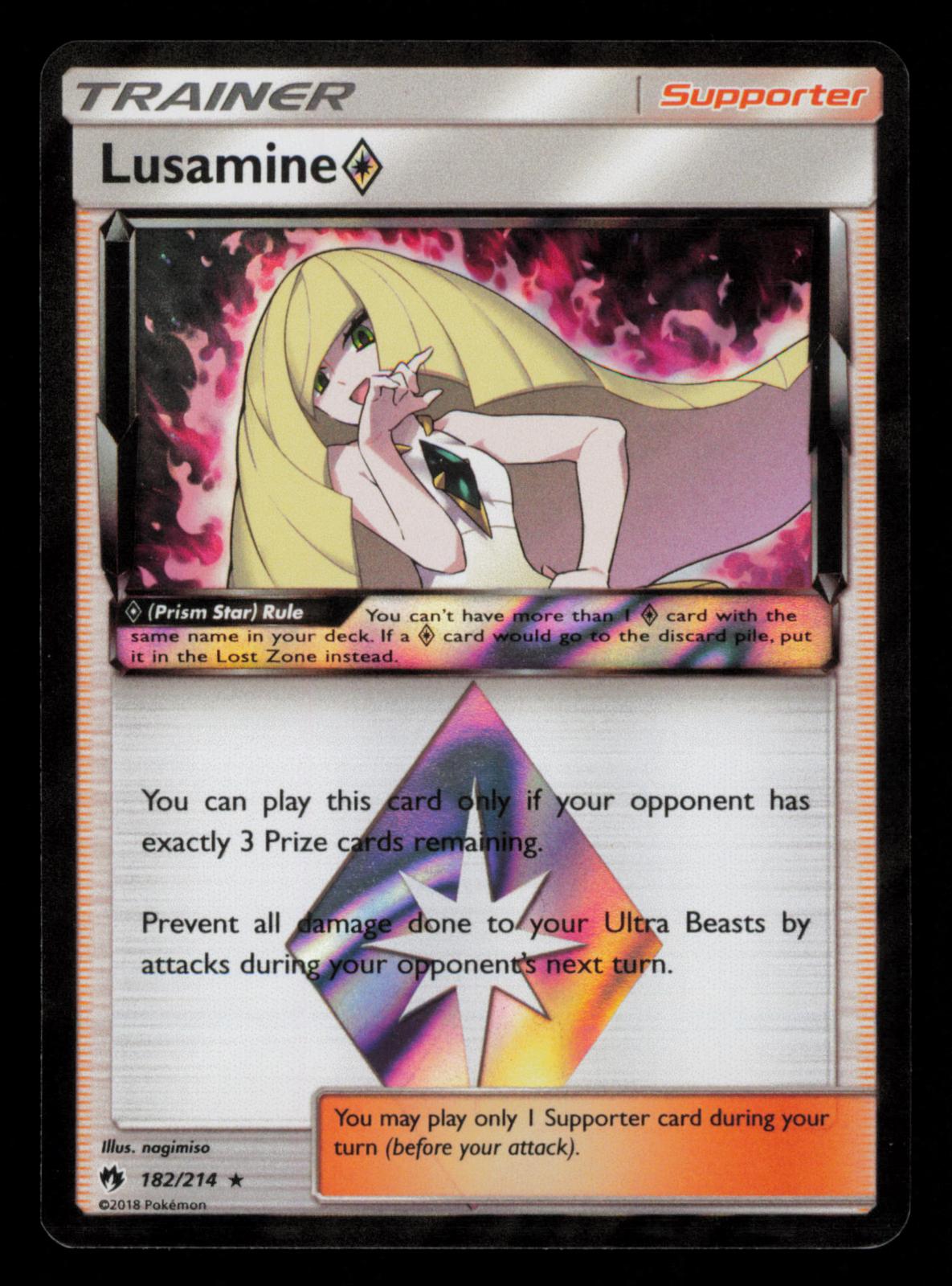 Lusamine ◇ 182/214 Prism Star Rare Lost Thunder Pokemon