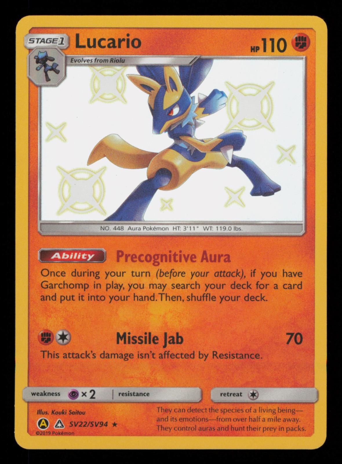 Lucario SV22/SV94 Shiny Rare Hidden Fates Shiny Vault Pokemon Holo