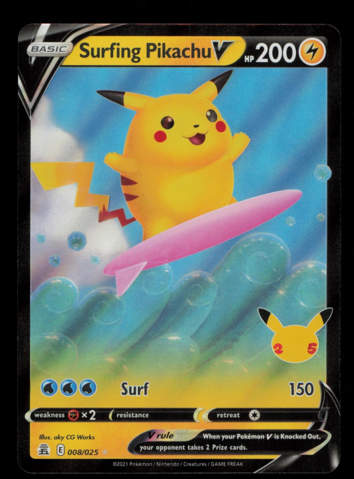 Surfing Pikachu V 008/025 Holo V Rare Celebrations Pokemon