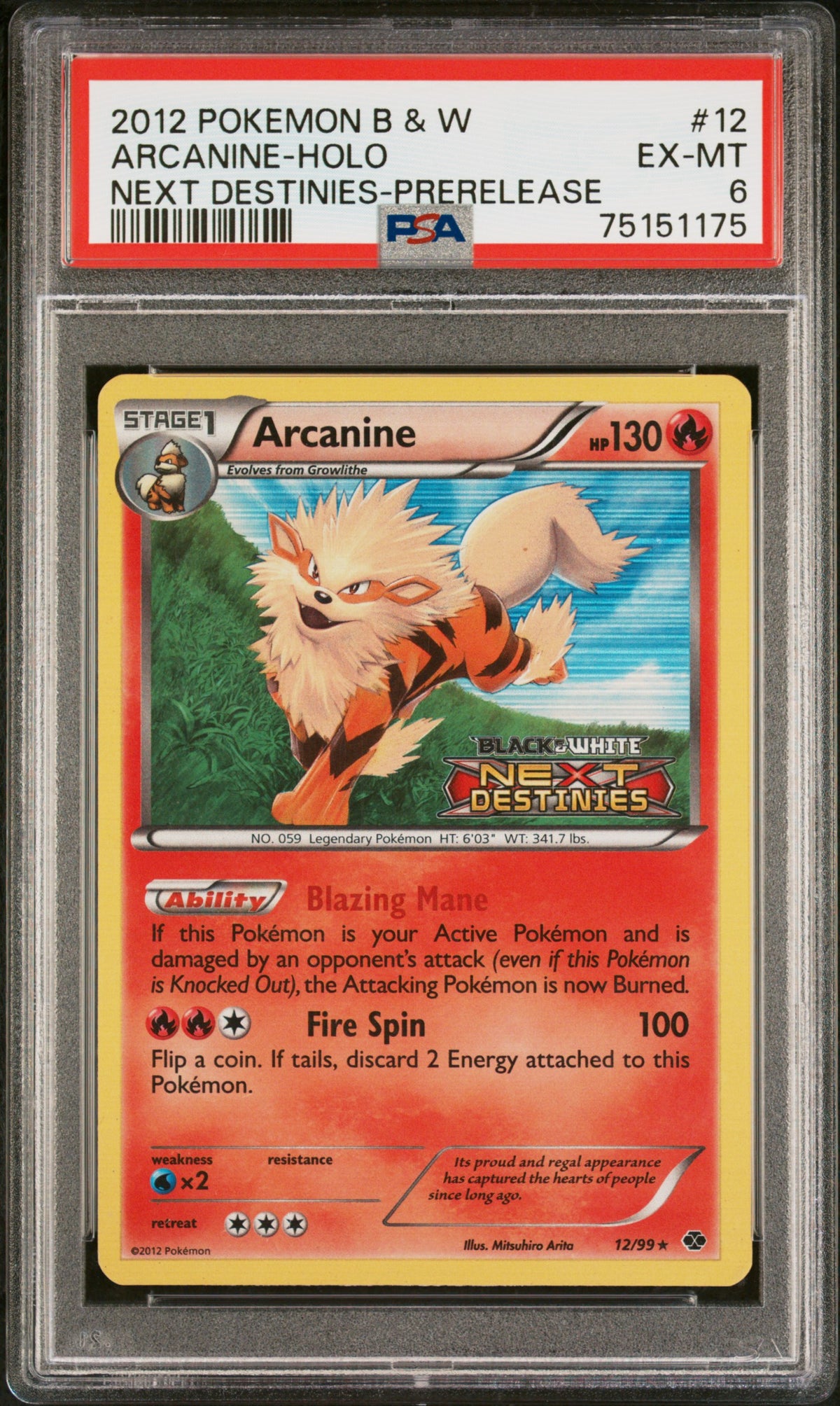 Arcanine Holo 12/99 Prerelease Next Destinies Pokemon PSA 6