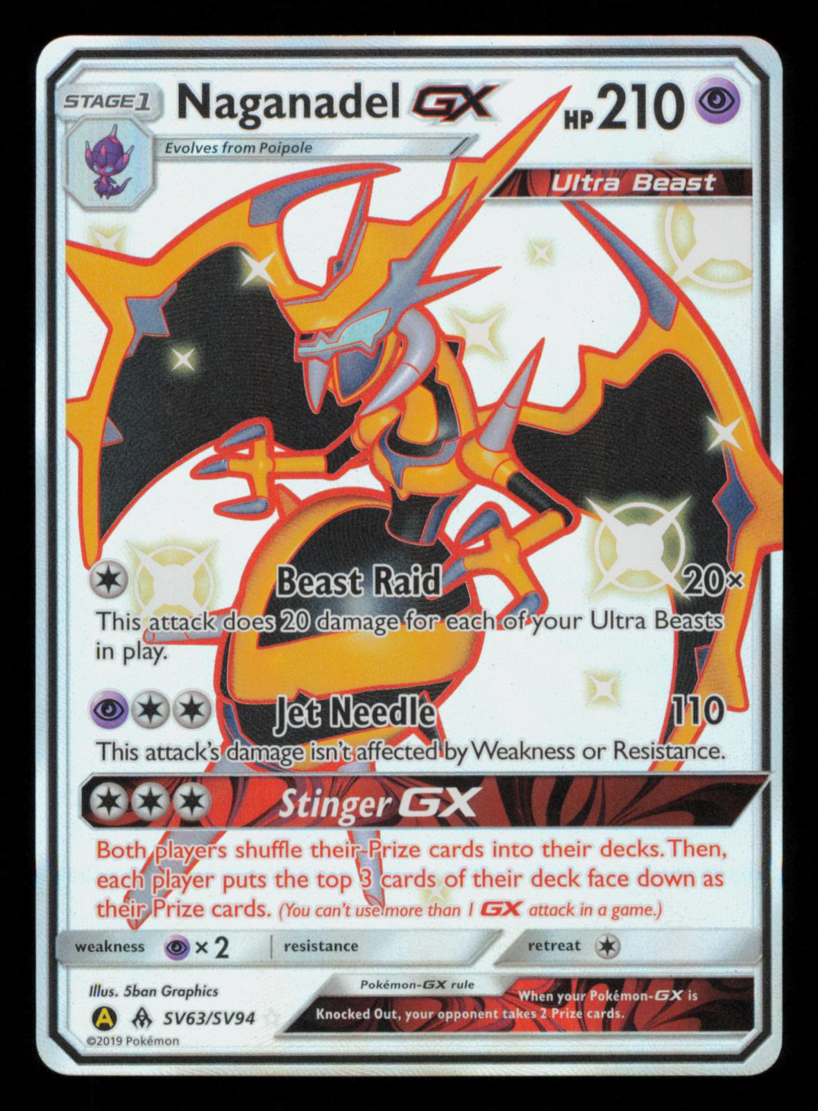 Naganadel GX SV63/SV94 Shiny Ultra Rare Hidden Fates Shiny Vault Pokemon Holo