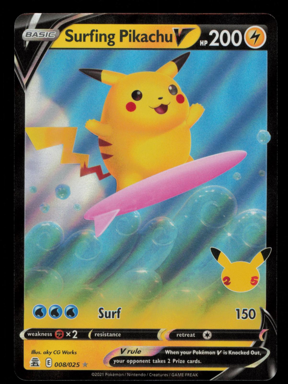 Surfing Pikachu V 008/025 Holo V Rare Celebrations Pokemon