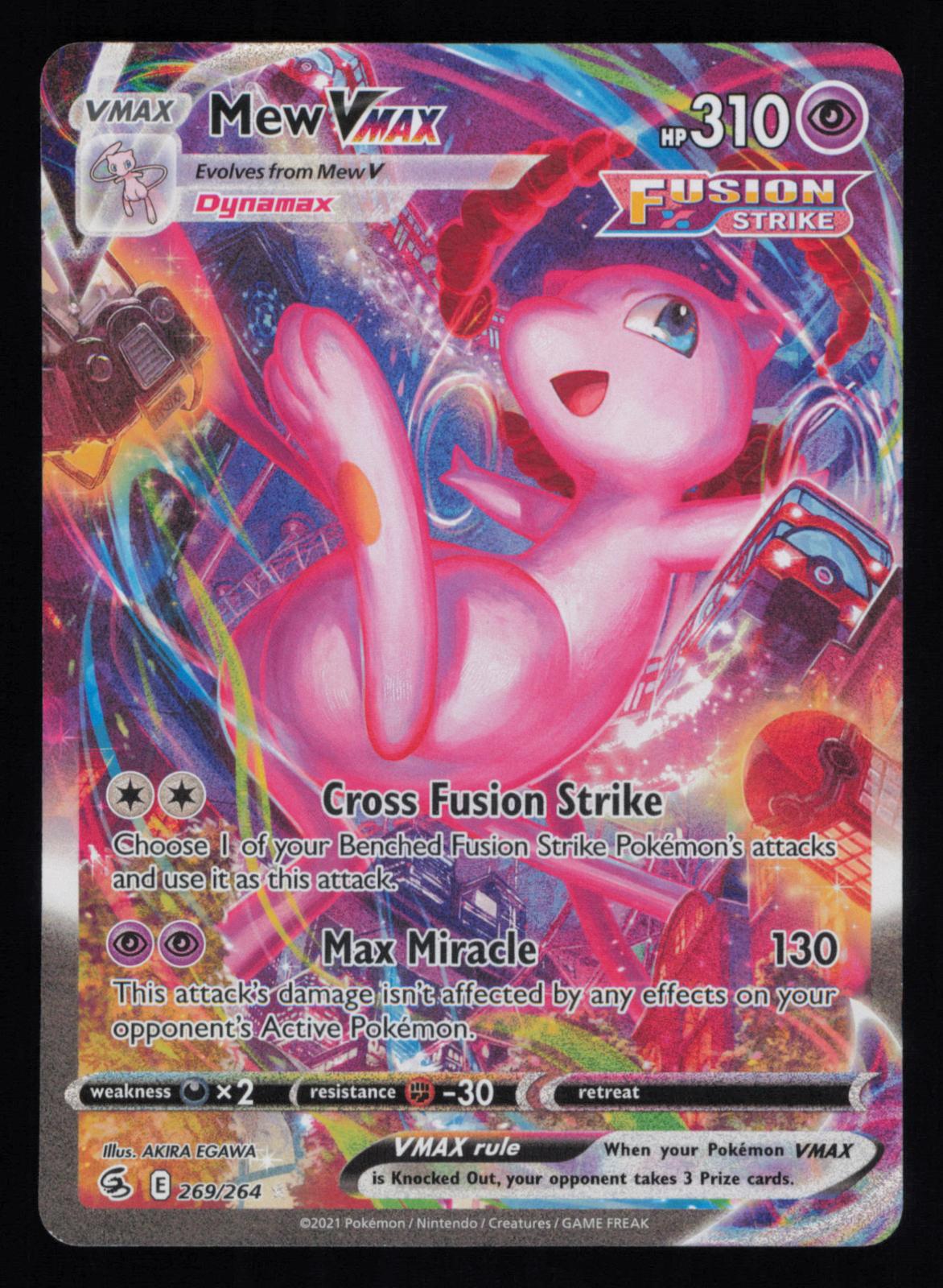 Mew VMAX 269/264 Alternate Art Fusion Strike Pokemon - Back Has Water Issue