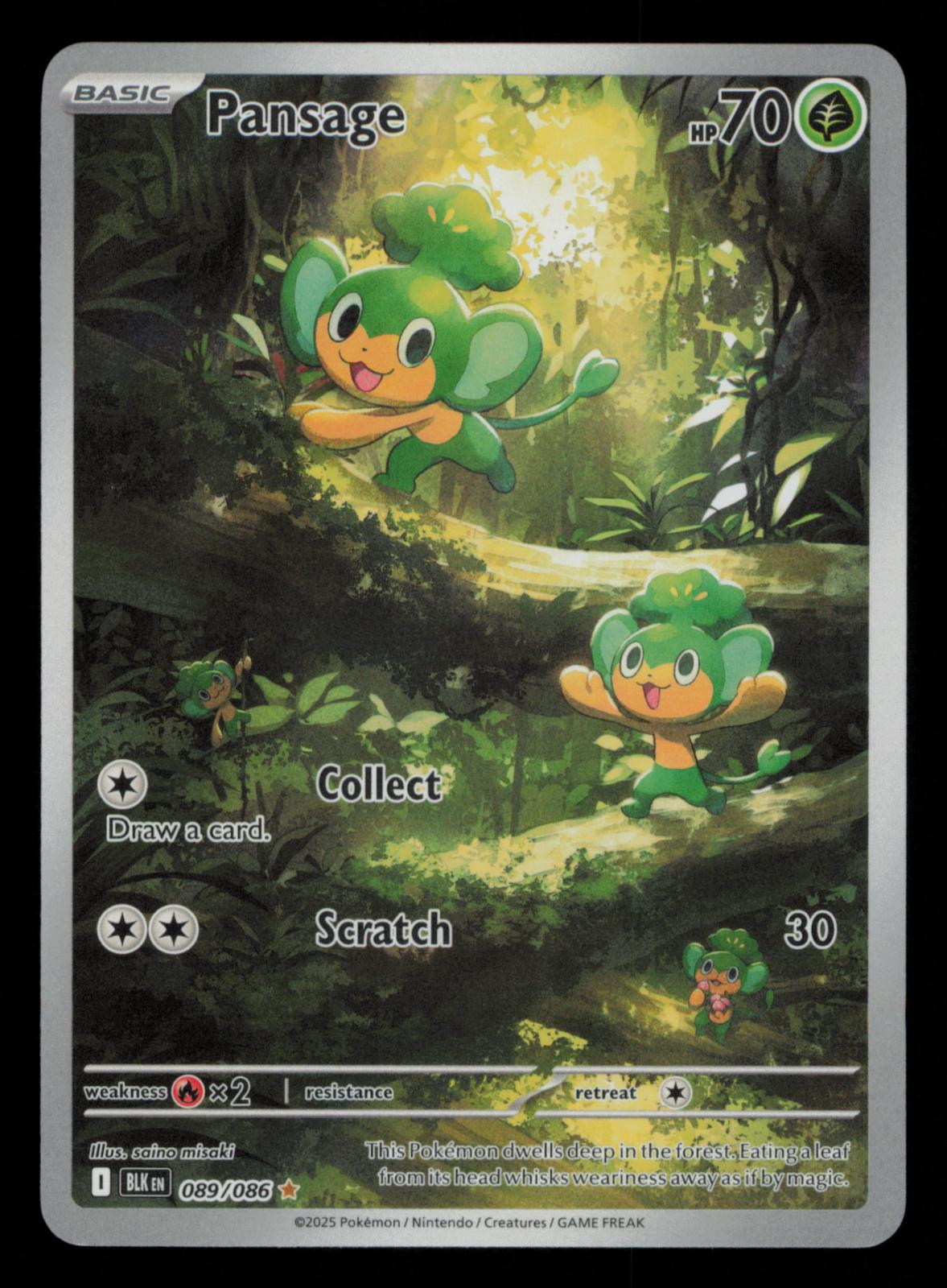 Pansage 089/086 Holo Illustration Rare Black Bolt Pokemon