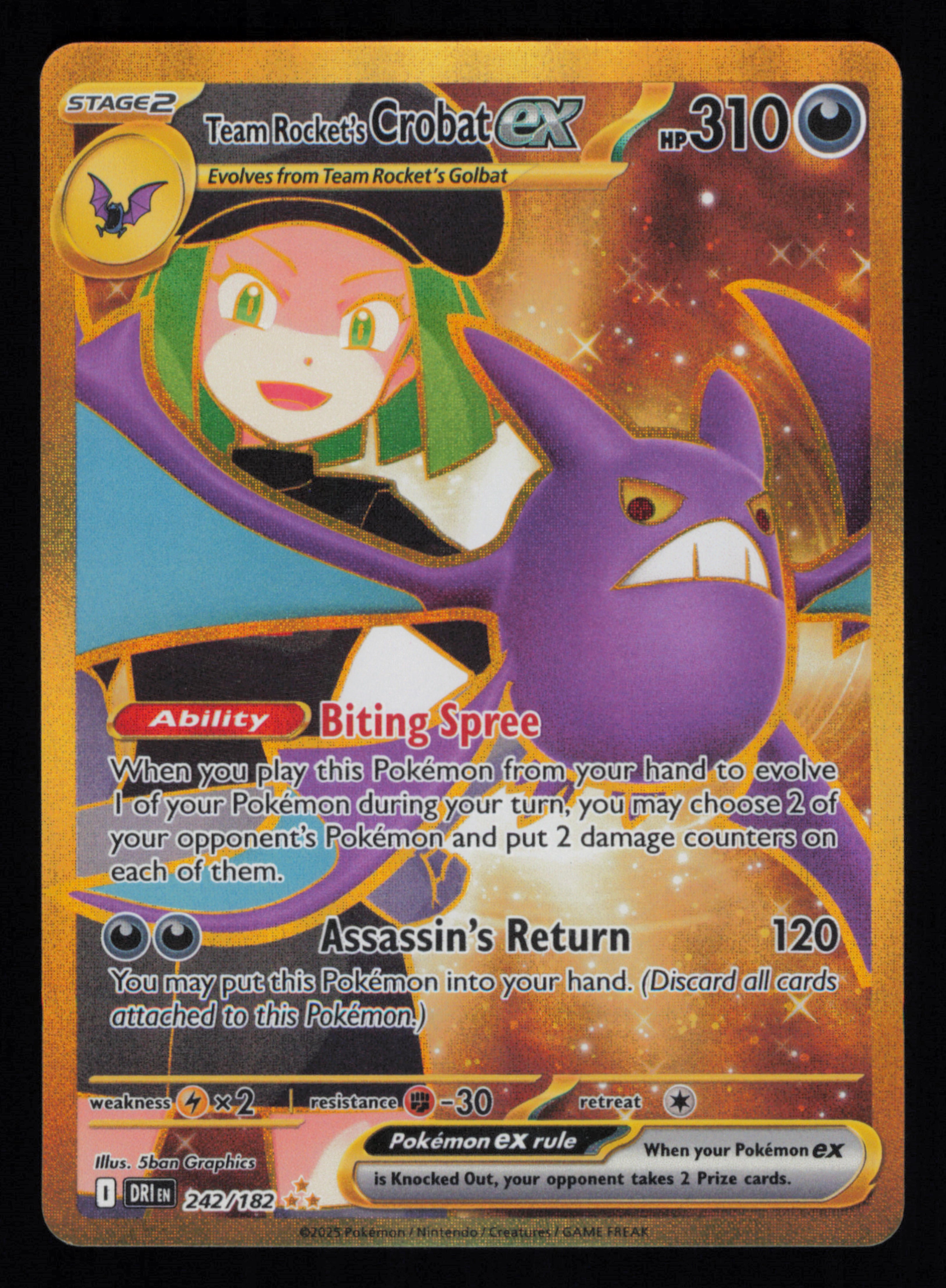 Team Rocket's Crobat ex 242/182 Hyper Rare Destined Rivals Pokemon