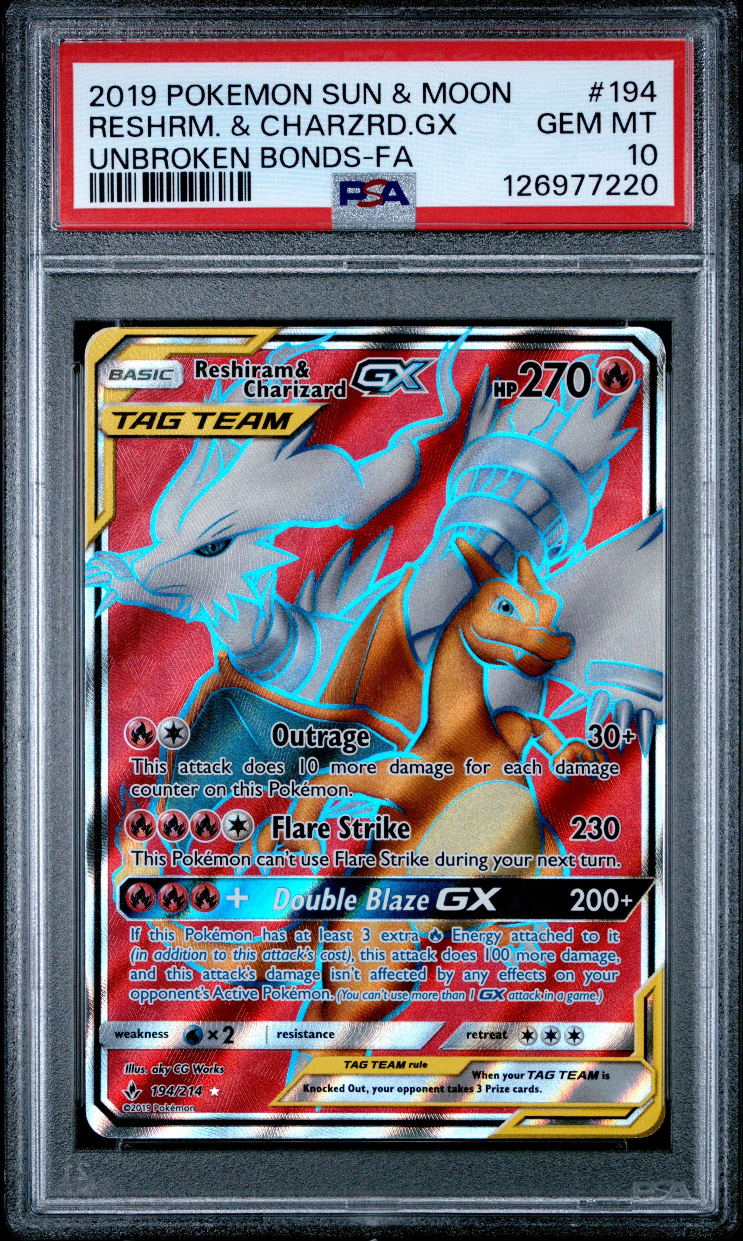 Reshiram & Charizard Gx 194/214 Unbroken Bonds Pokemon PSA 10
