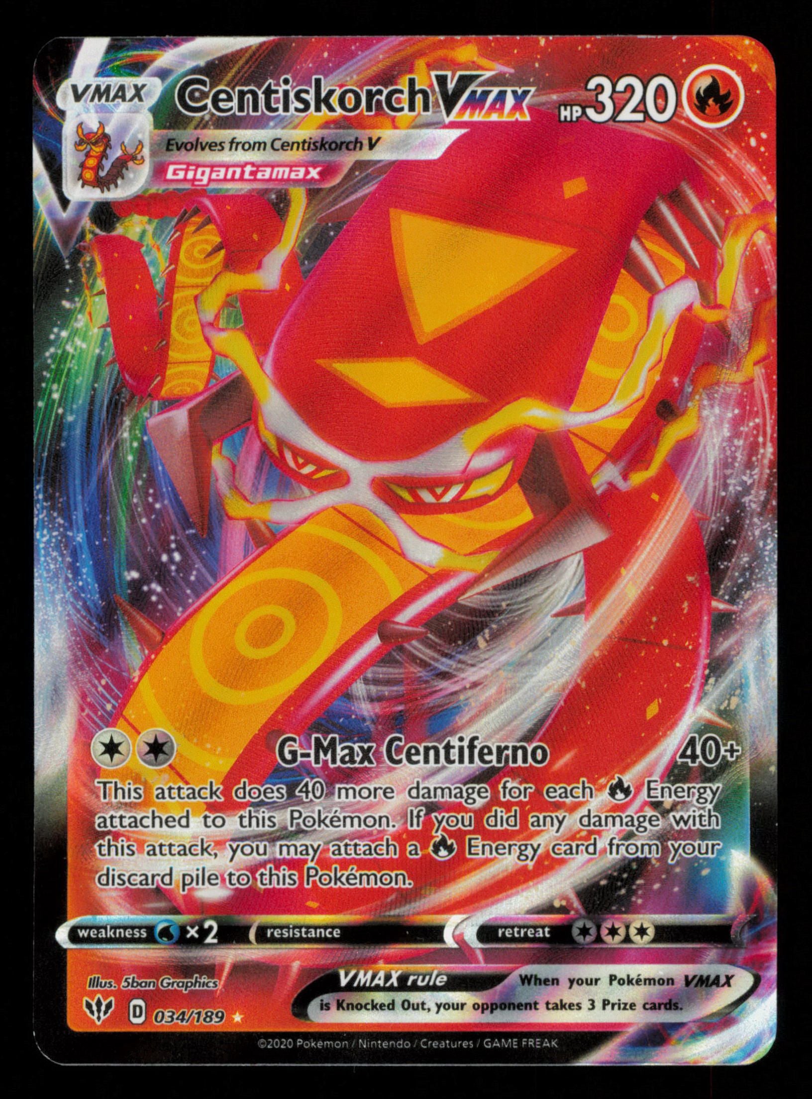 Centiskorch VMAX 034/189 Holo Rare VMAX Darkness Ablaze Pokemon