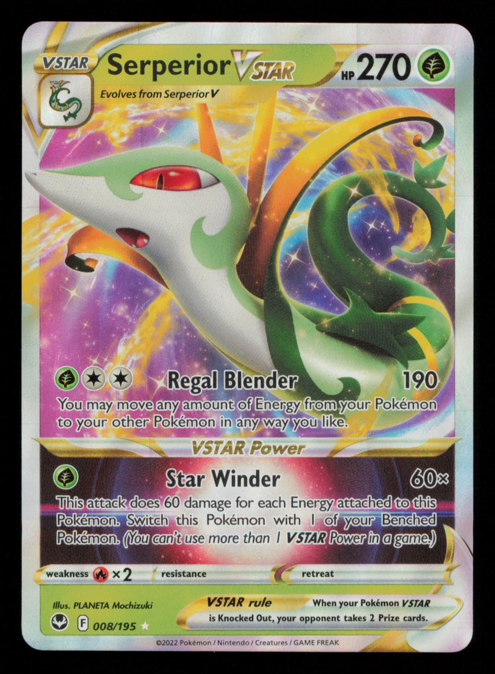 Serperior VSTAR 008/195 Holo Rare VSTAR Silver Tempest Pokemon