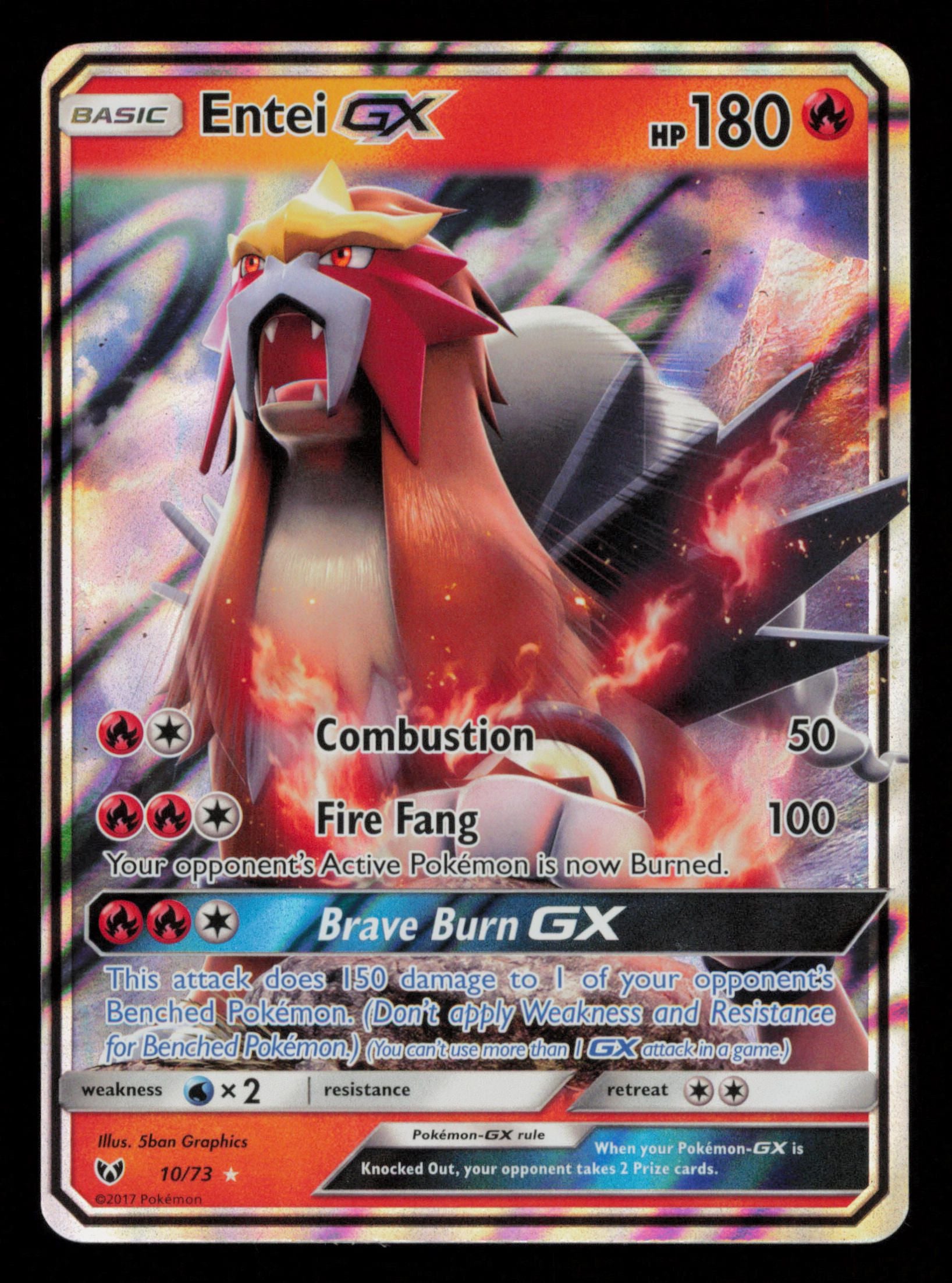 Entei GX 10/73 Holo Rare GX Shining Legends Pokemon