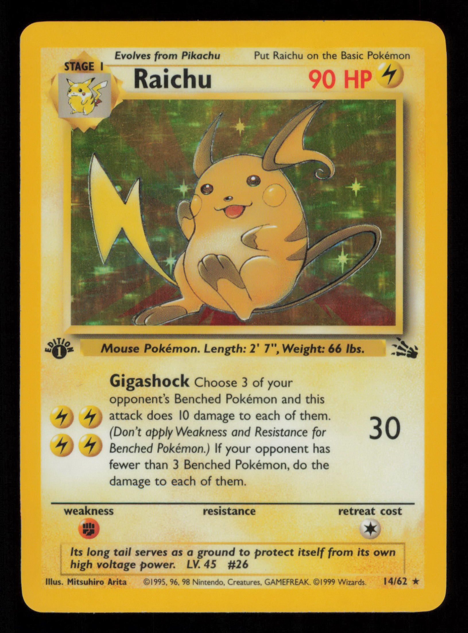 Raichu 14/62 Holo Rare Fossil Pokemon - Minor Back Lines