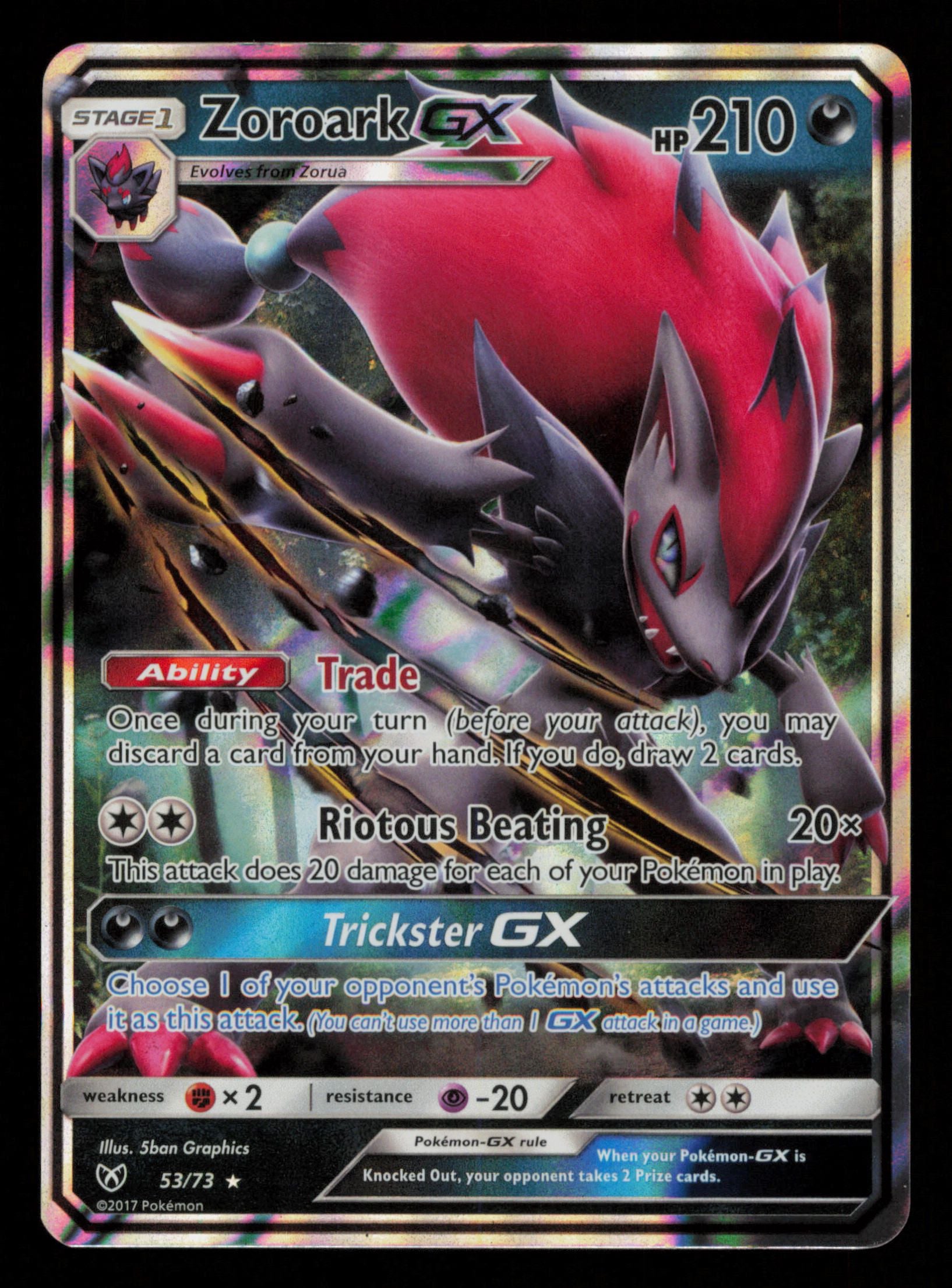 Zoroark GX 53/73 Holo Rare GX Shining Legends Pokemon
