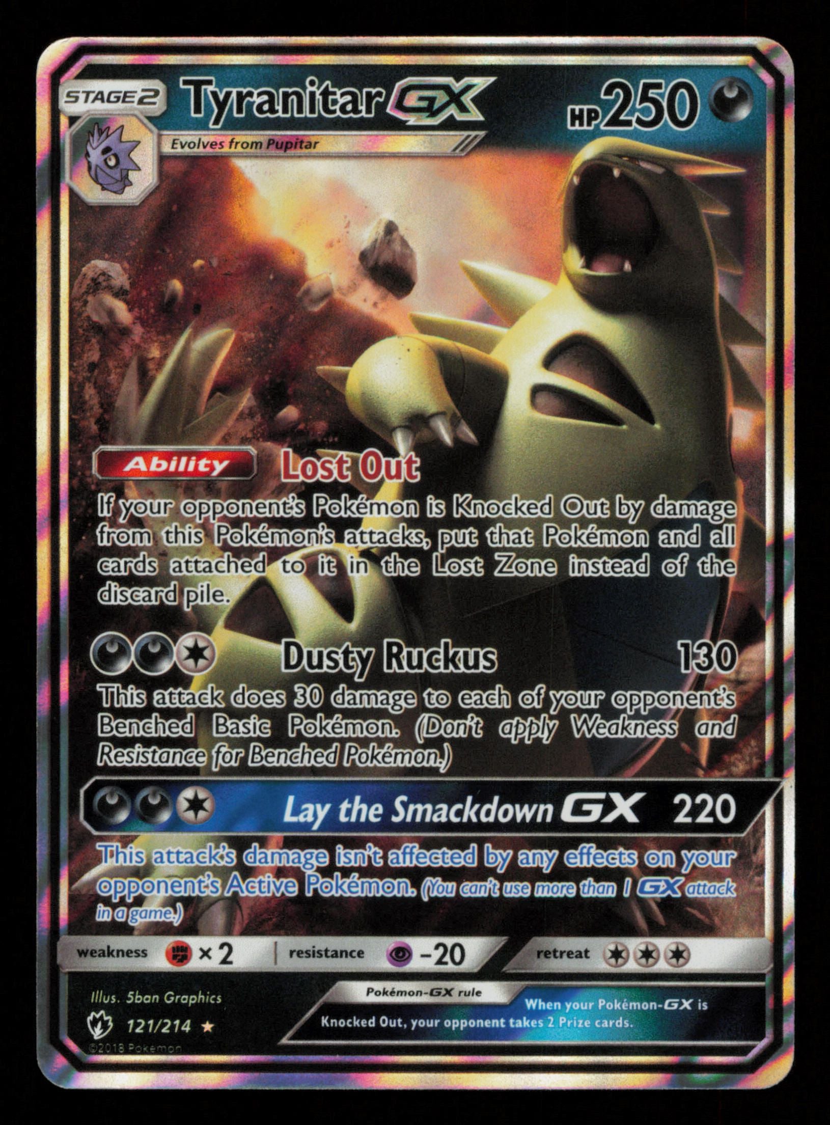 Tyranitar GX 121/214 Holo Rare GX Lost Thunder Pokemon
