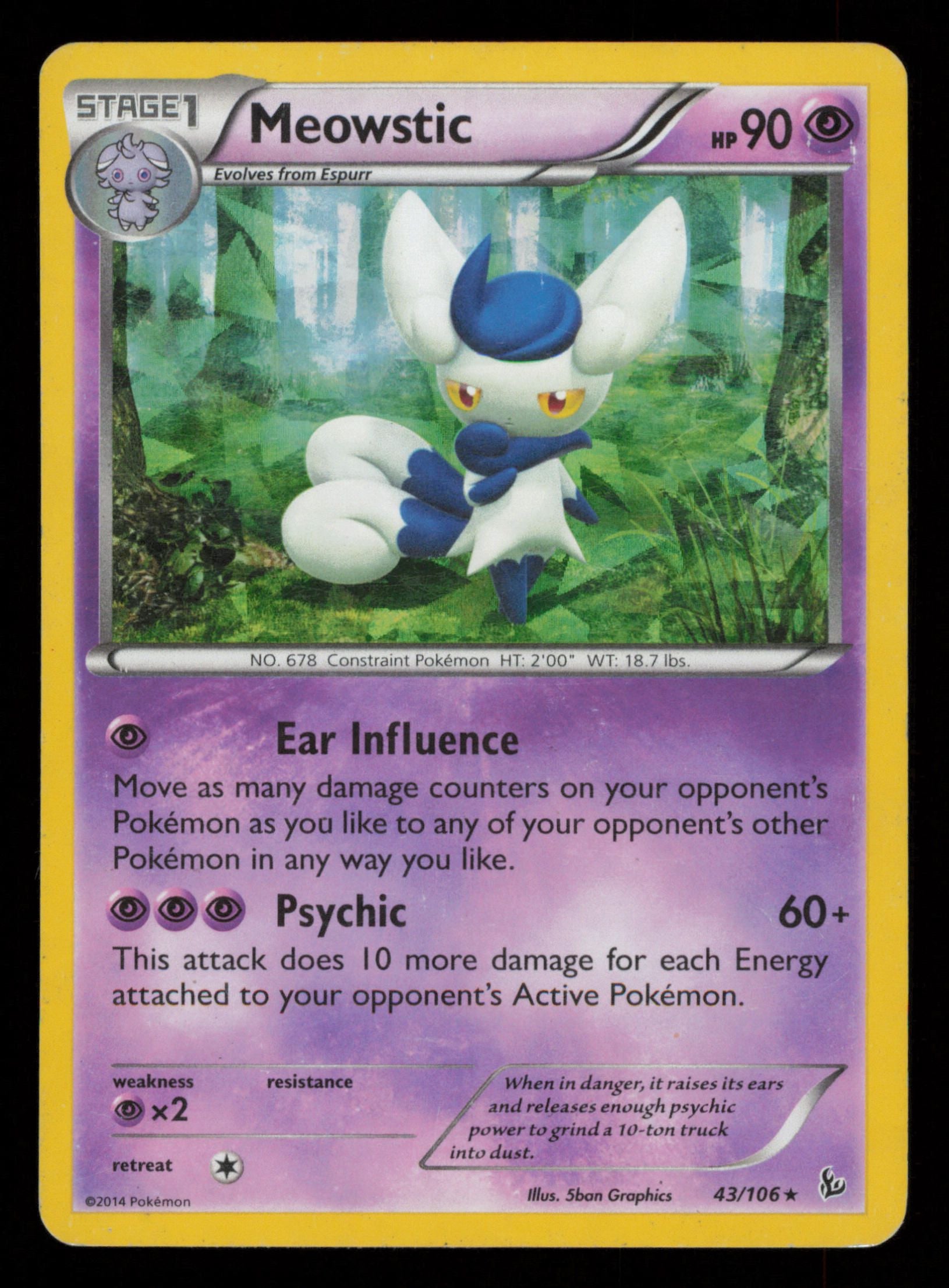 Meowstic 43/106 Rare Cracked Ice  Flashfire Pokemon