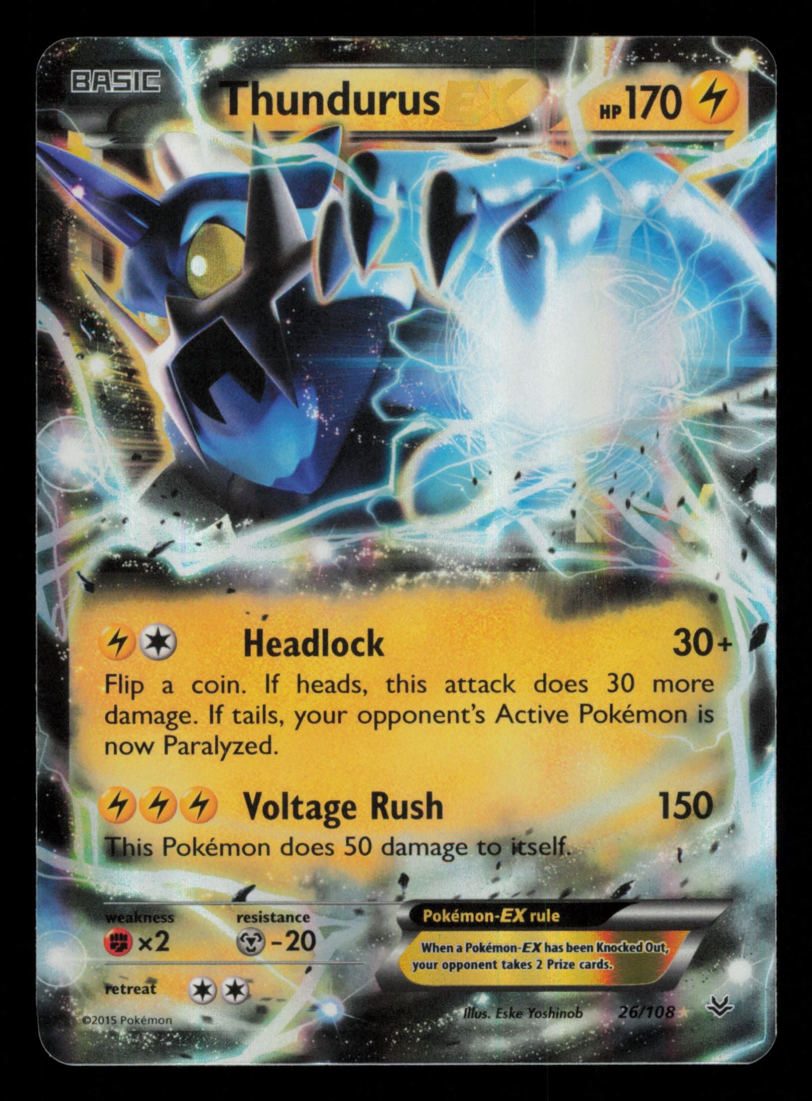 Thundurus EX 26/108 Holo Rare EX Roaring Skies Pokemon