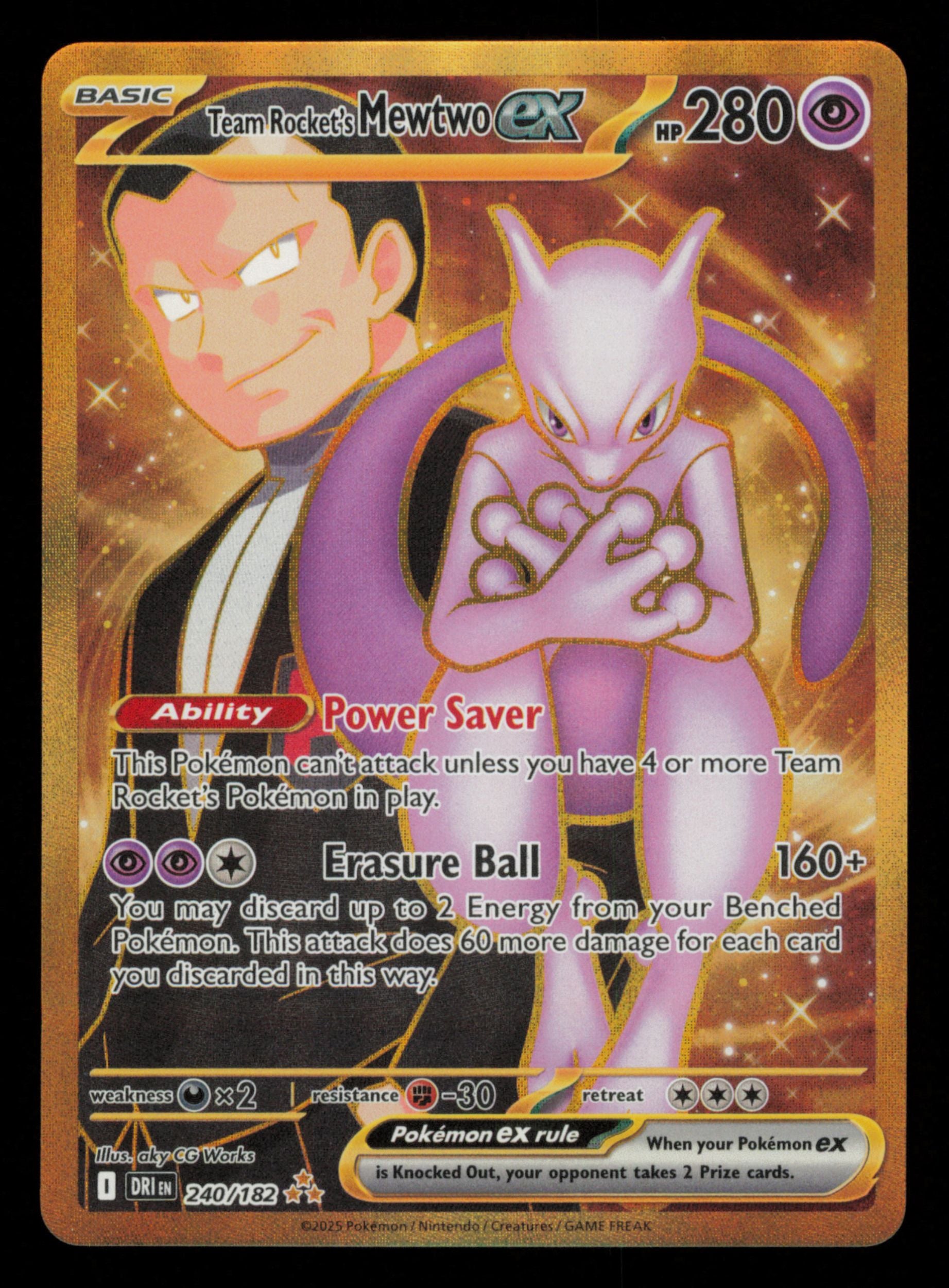 Team Rocket's Mewtwo ex 240/182 Hyper Rare Destined Rivals Pokemon