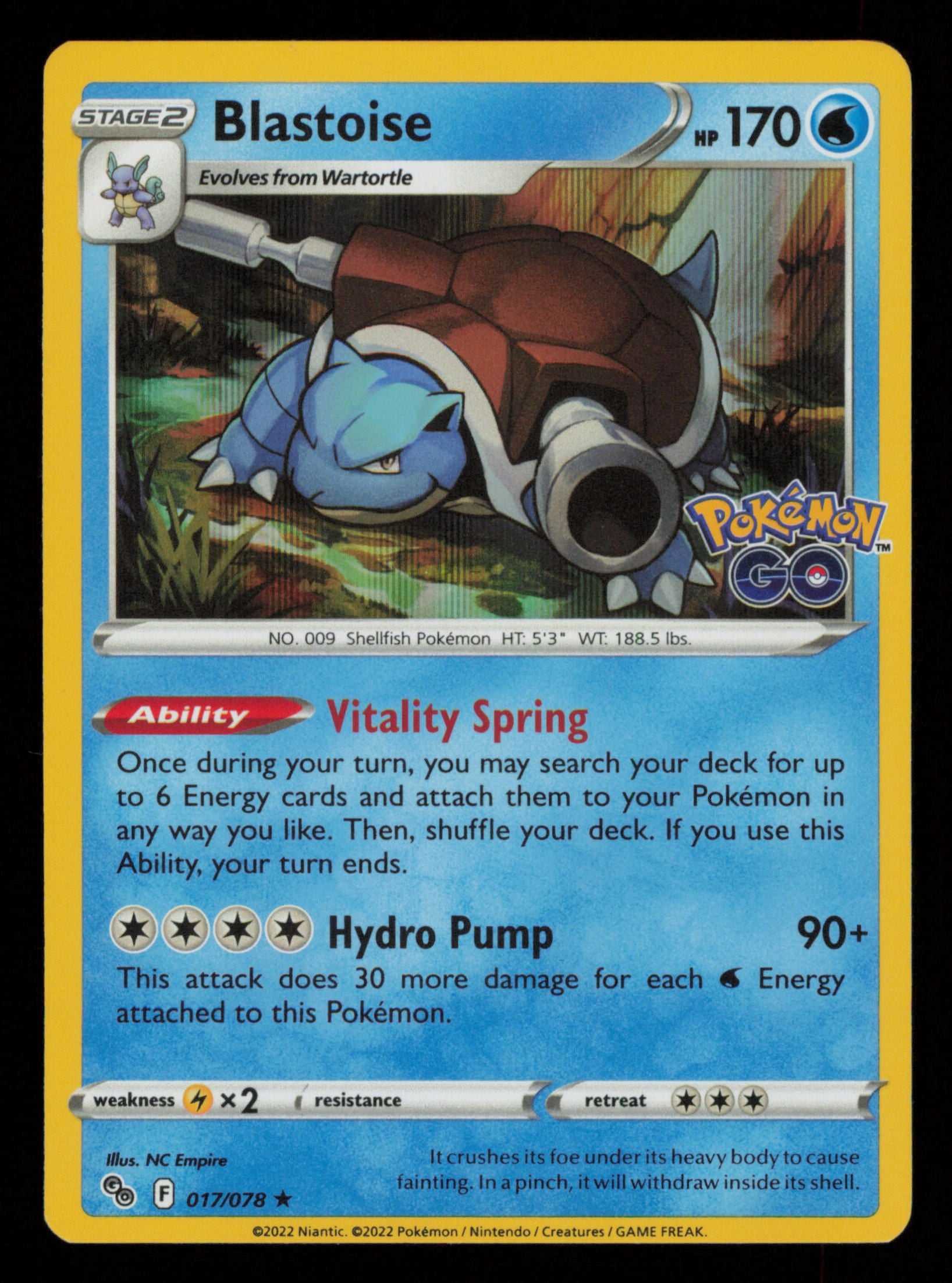 Blastoise 017/078 Holo Rare Pokemon GO Pokemon