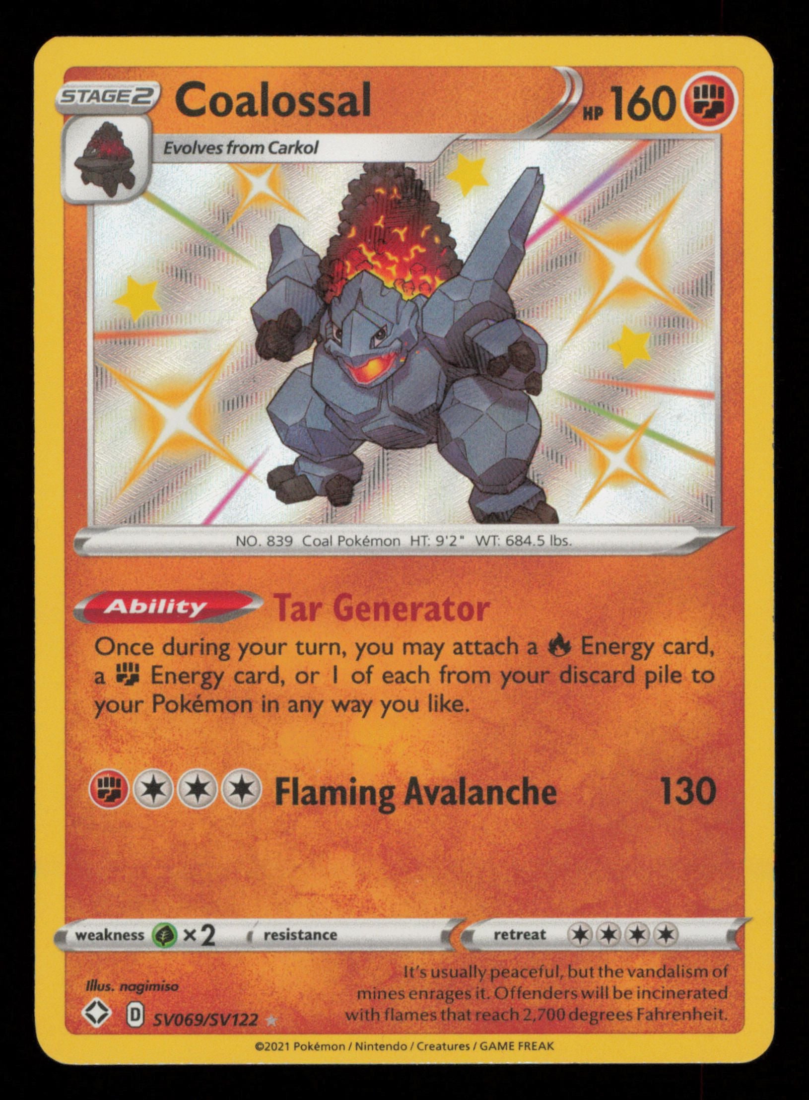 Coalossal SV069/SV122 Rare Shiny Shining Fates Shiny Vault Pokemon