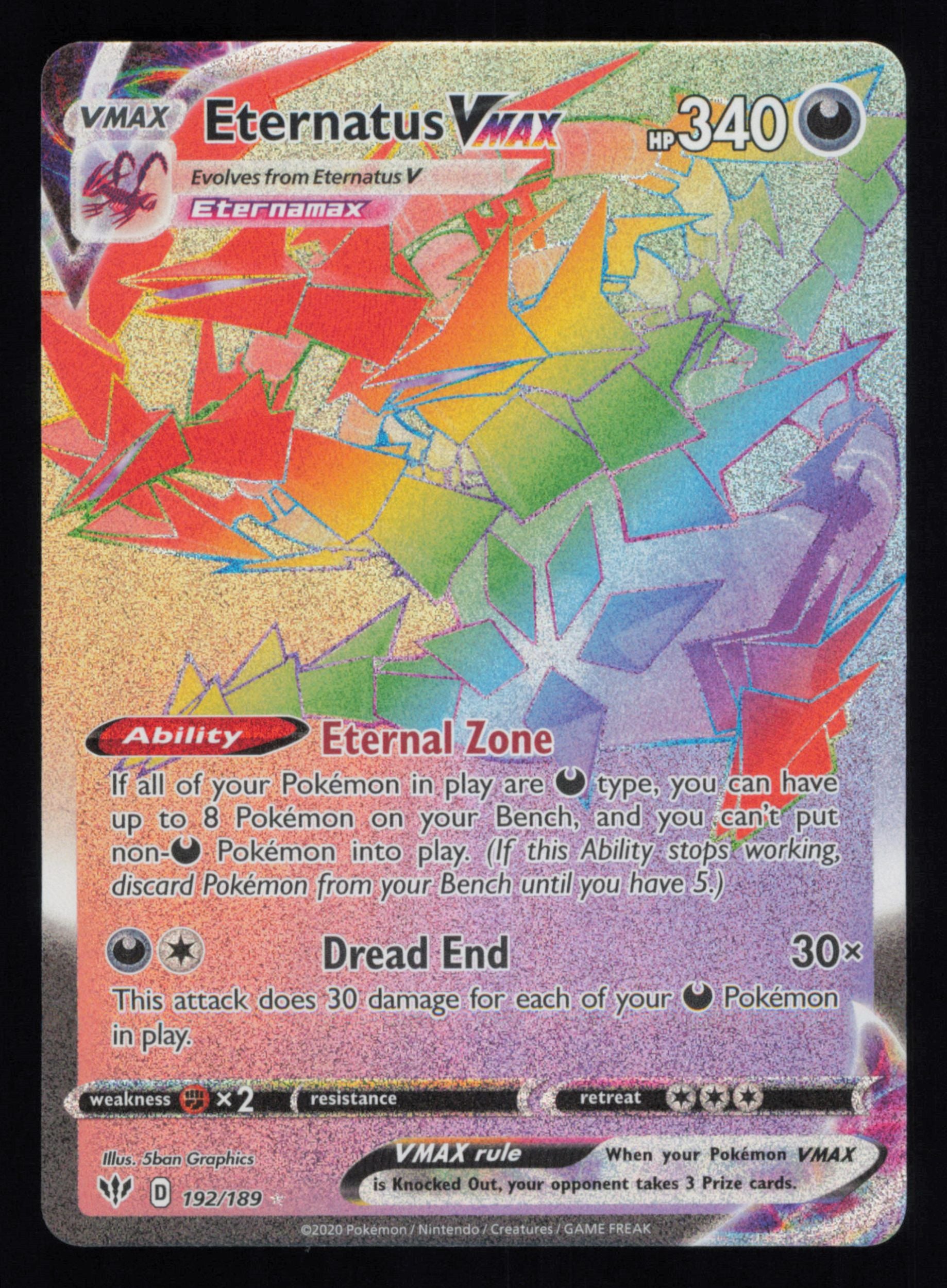 Eternatus VMAX 192/189 Rare Rainbow Darkness Ablaze Pokemon