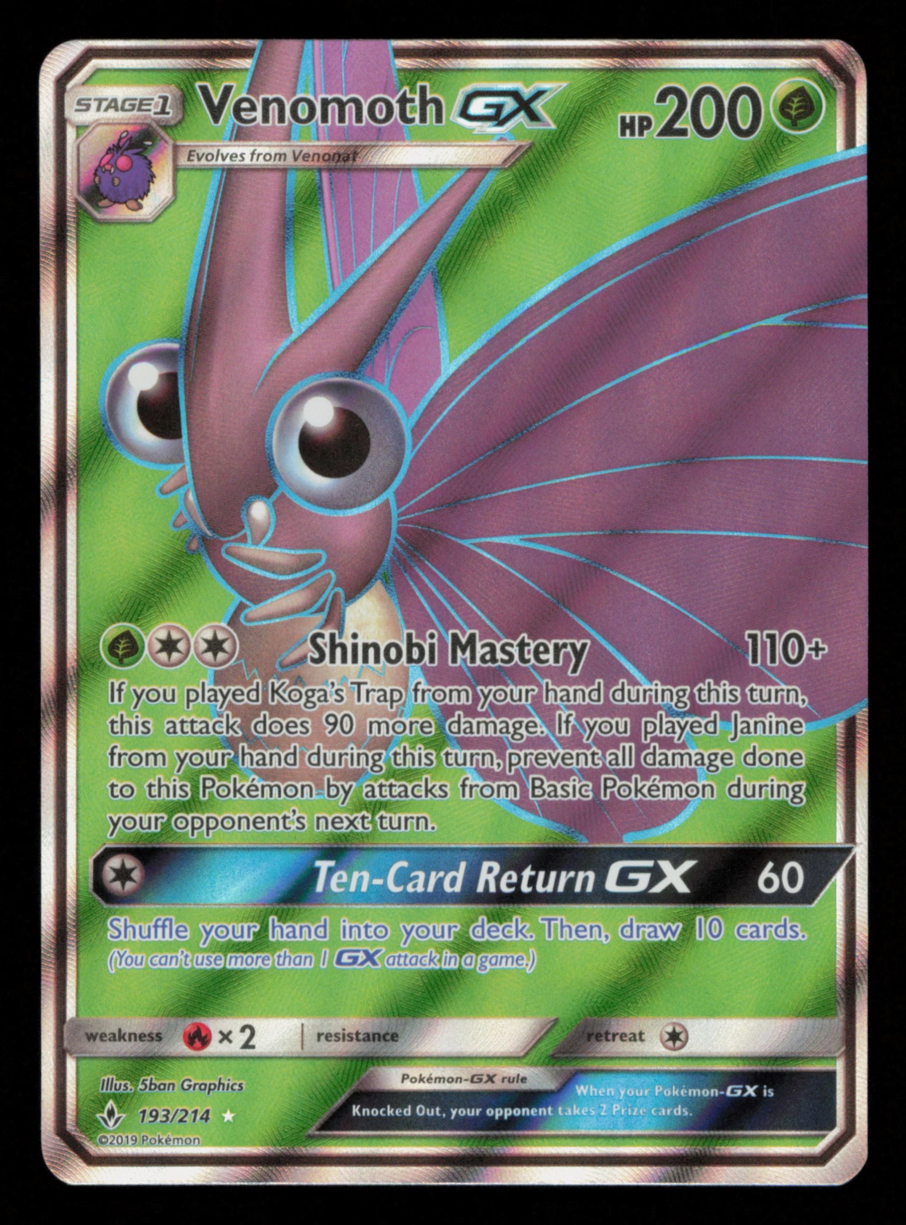Venomoth GX 193/214 Rare Ultra Unbroken Bonds Pokemon