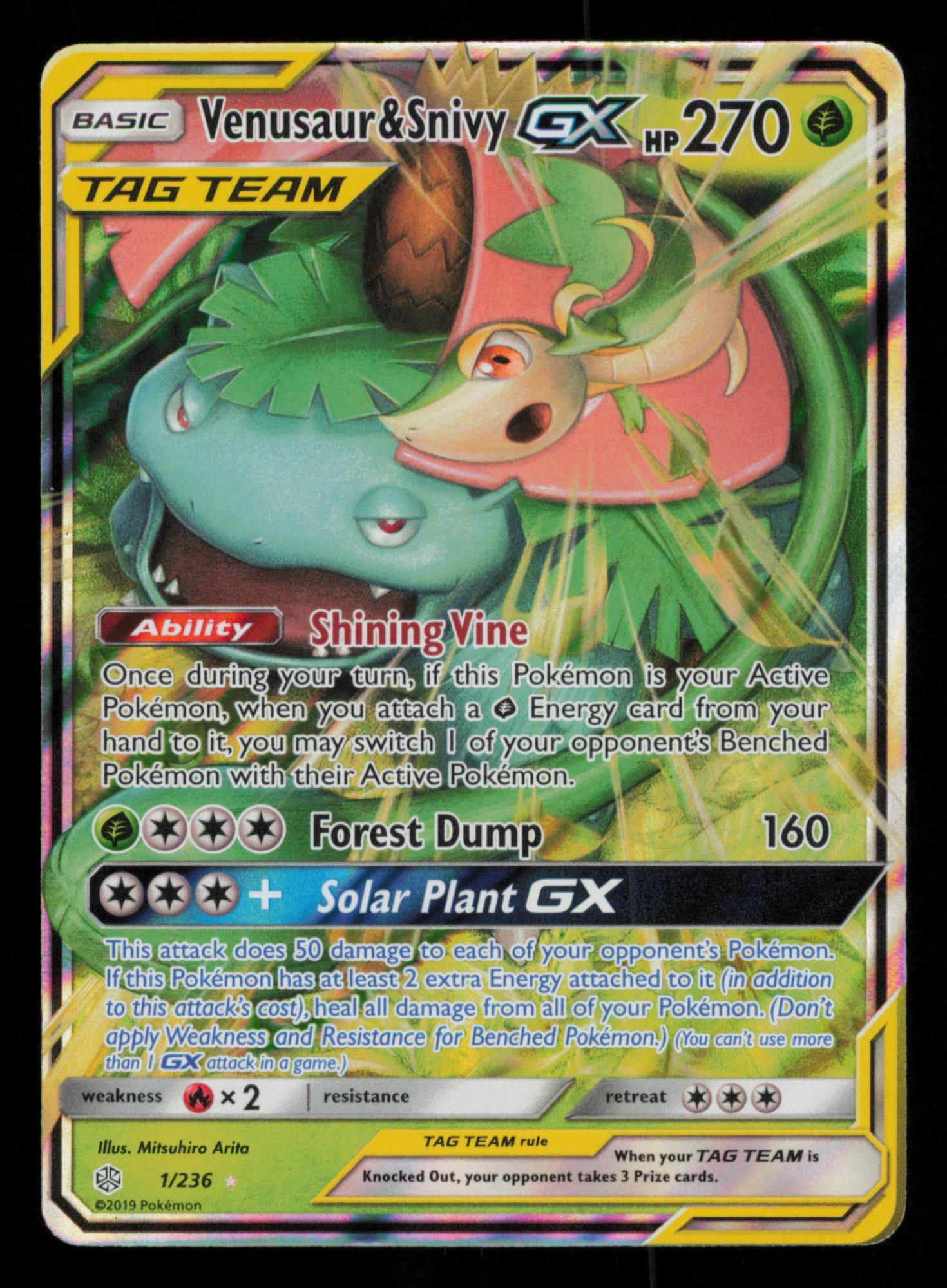 Venusaur & Snivy GX 1/236 Holo Rare GX Cosmic Eclipse Pokemon