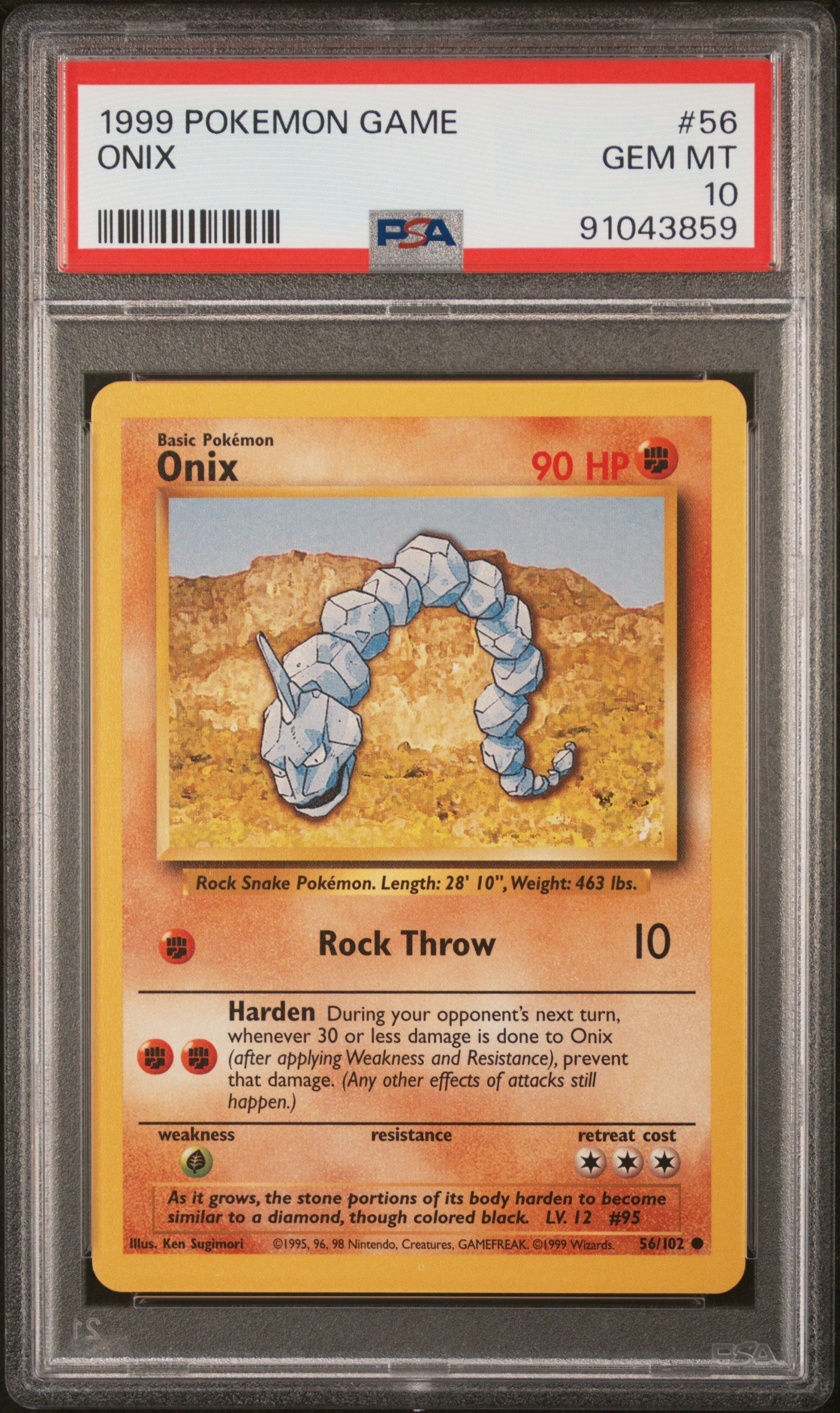 Onix 56/102 Game Pokemon PSA 10
